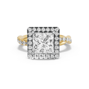 Image for Princess Pave Halo Ring with Rope Pave band in 14K Two Tone Yellow Gold
