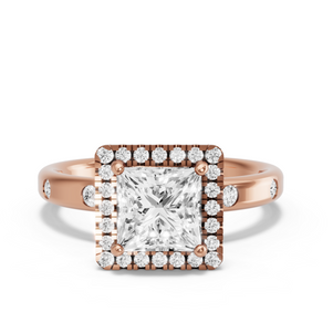 Image for Princess Pave Halo Ring with Sleek Accent band