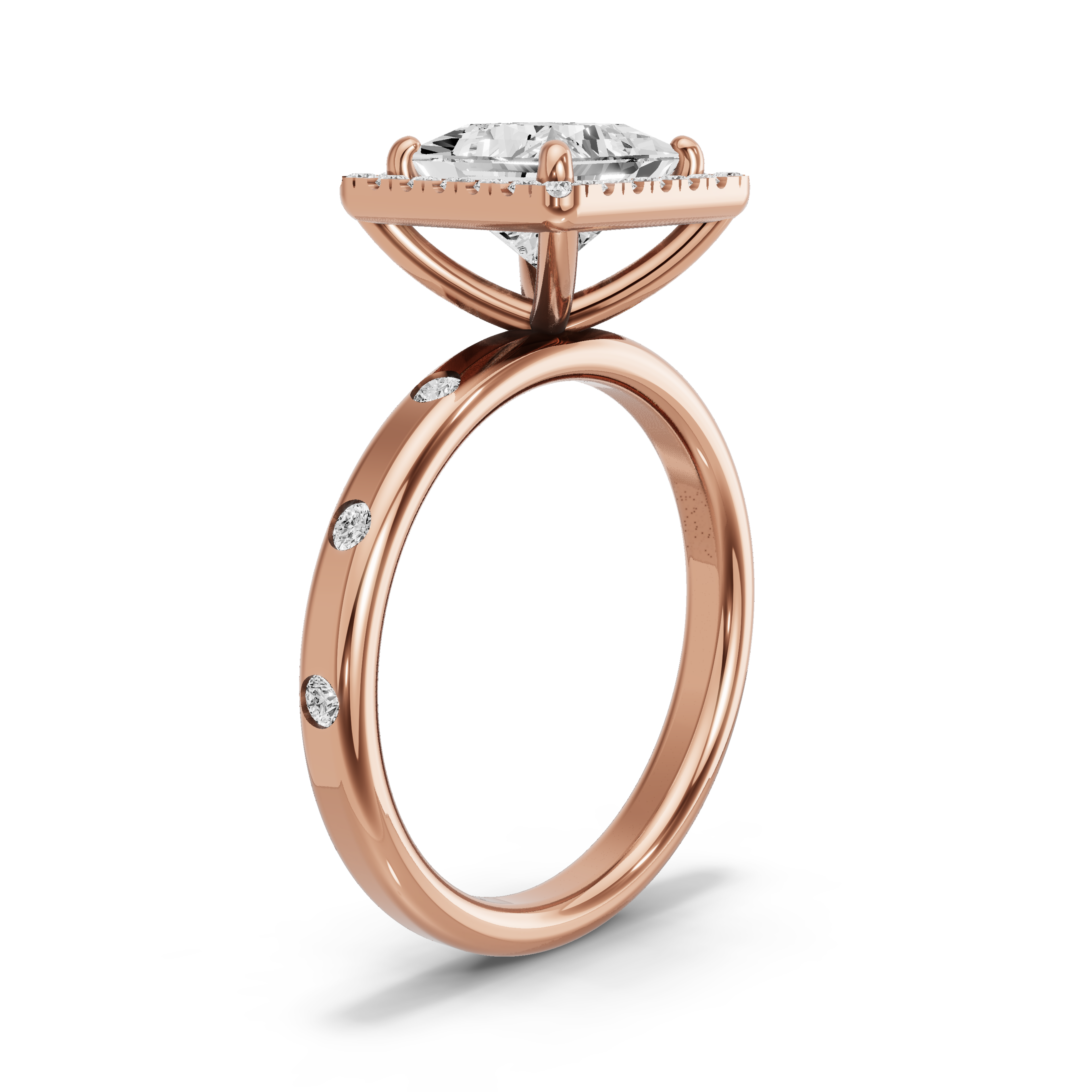 Image for Princess Pave Halo Ring with Sleek Accent band in 10K Yellow Gold
