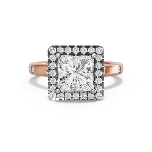 Image for Princess Pave Halo Ring with Sleek Accent band in 18K Two Tone Rose Gold