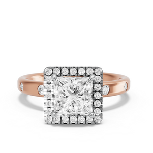 Image for Princess Pave Halo Ring with Sleek Accent band