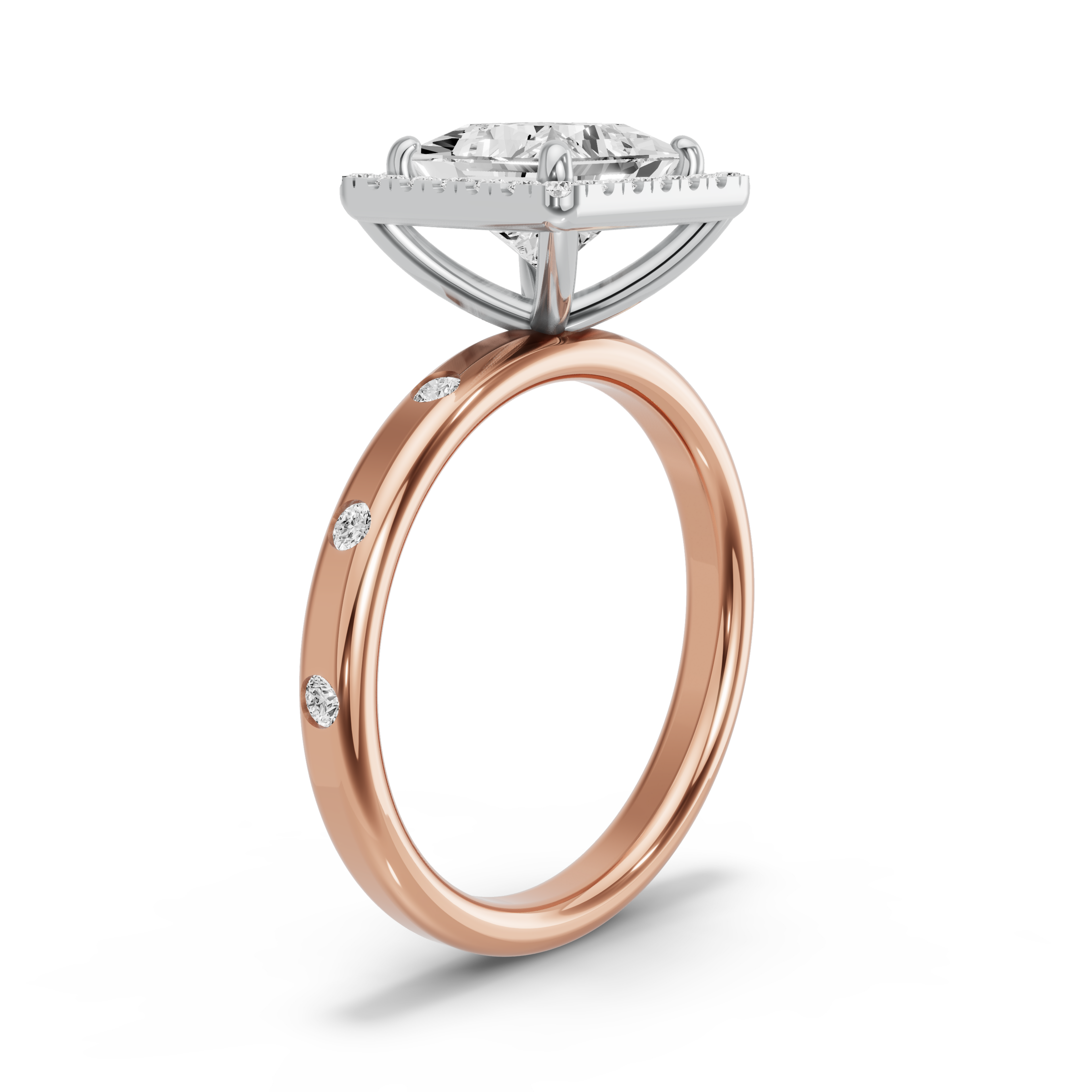 Image for Princess Pave Halo Ring with Sleek Accent band in 14K Two Tone Yellow Gold