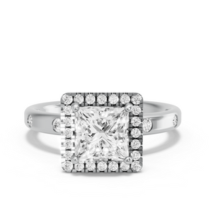 Image for Princess Pave Halo Ring with Sleek Accent band