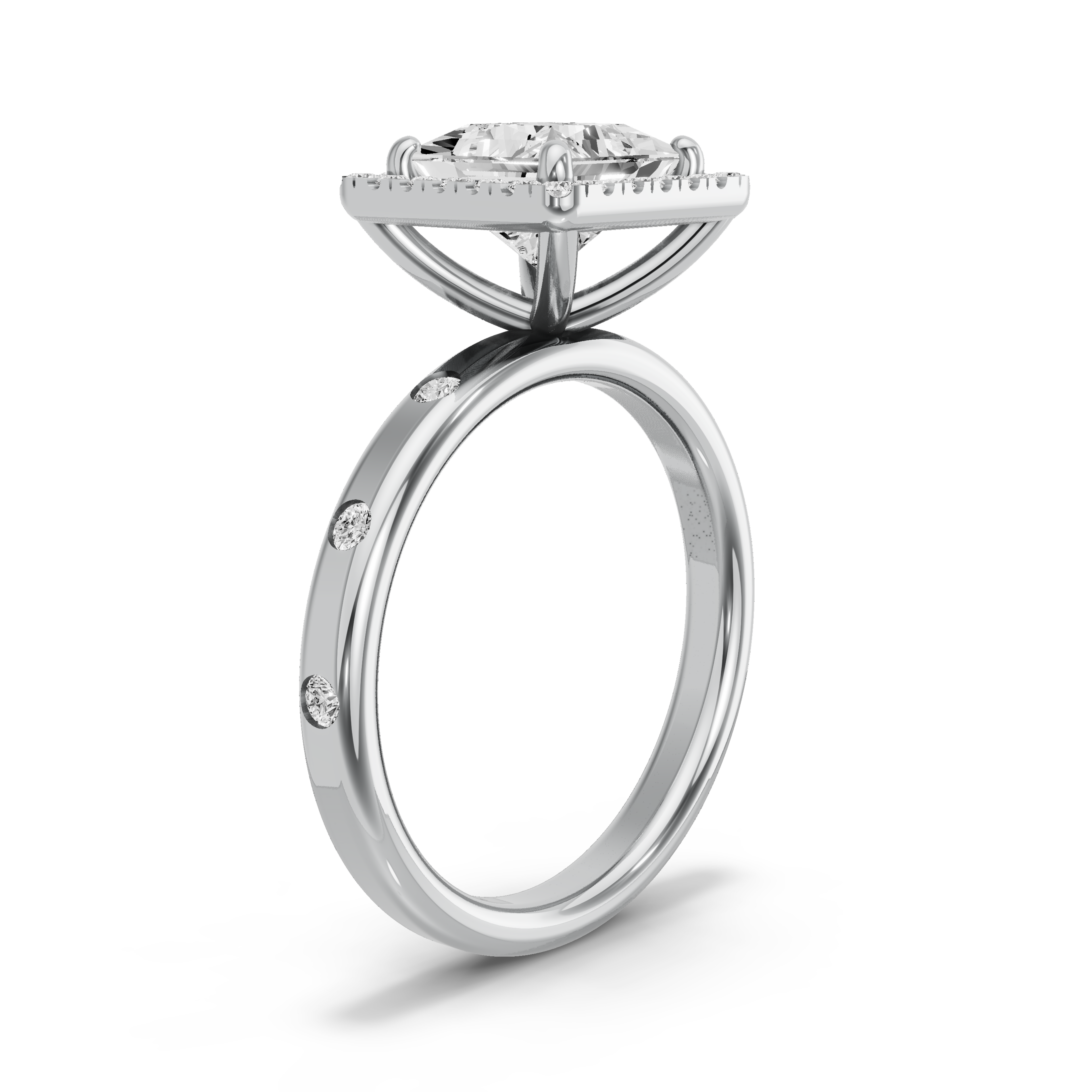 Image for Princess Pave Halo Ring with Sleek Accent band in 10K Two Tone Rose Gold