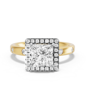 Image for Princess Pave Halo Ring with Sleek Accent band