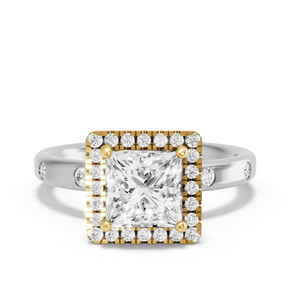 Image for Princess Pave Halo Ring with Sleek Accent band