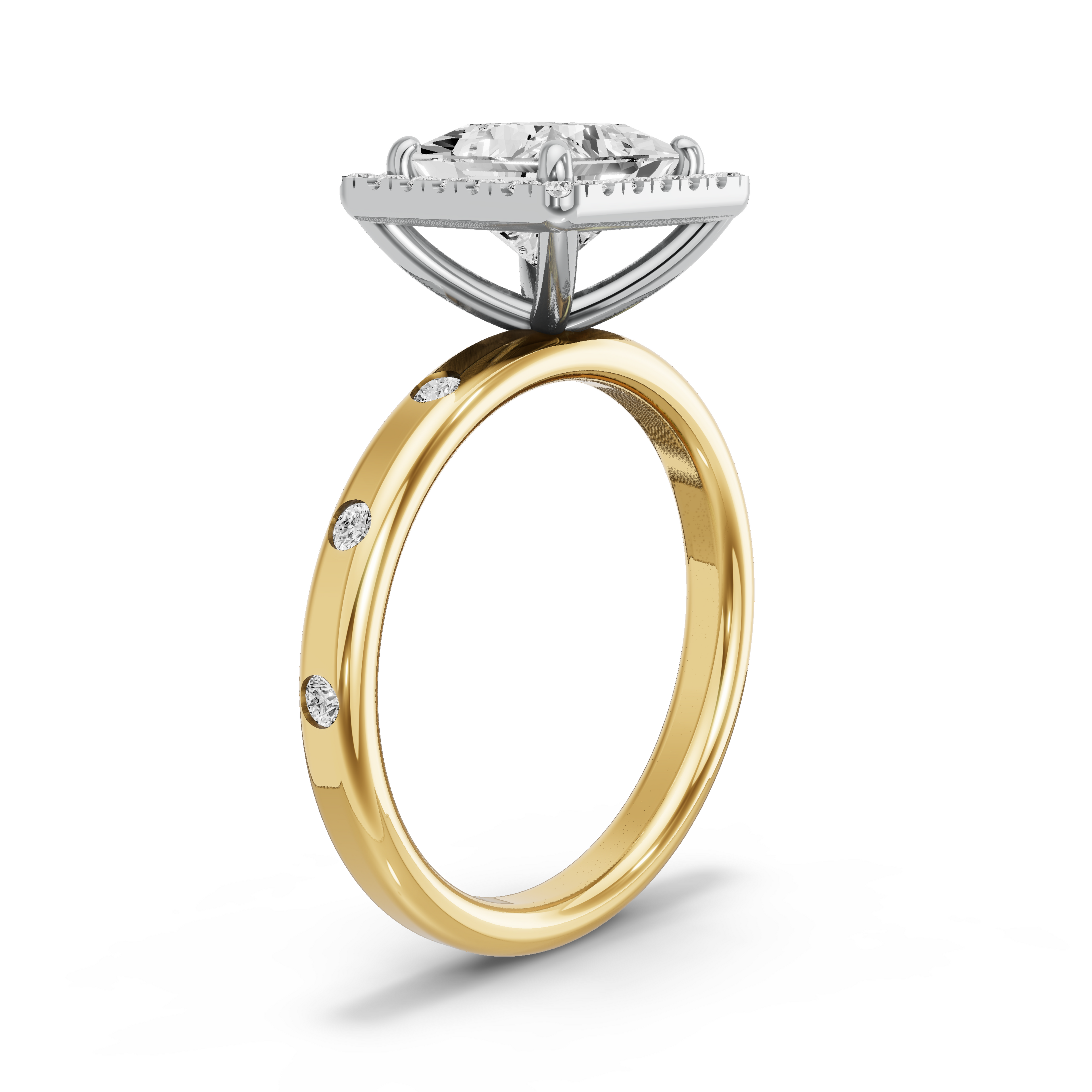 Image for Princess Pave Halo Ring with Sleek Accent band in 18K Rose Gold
