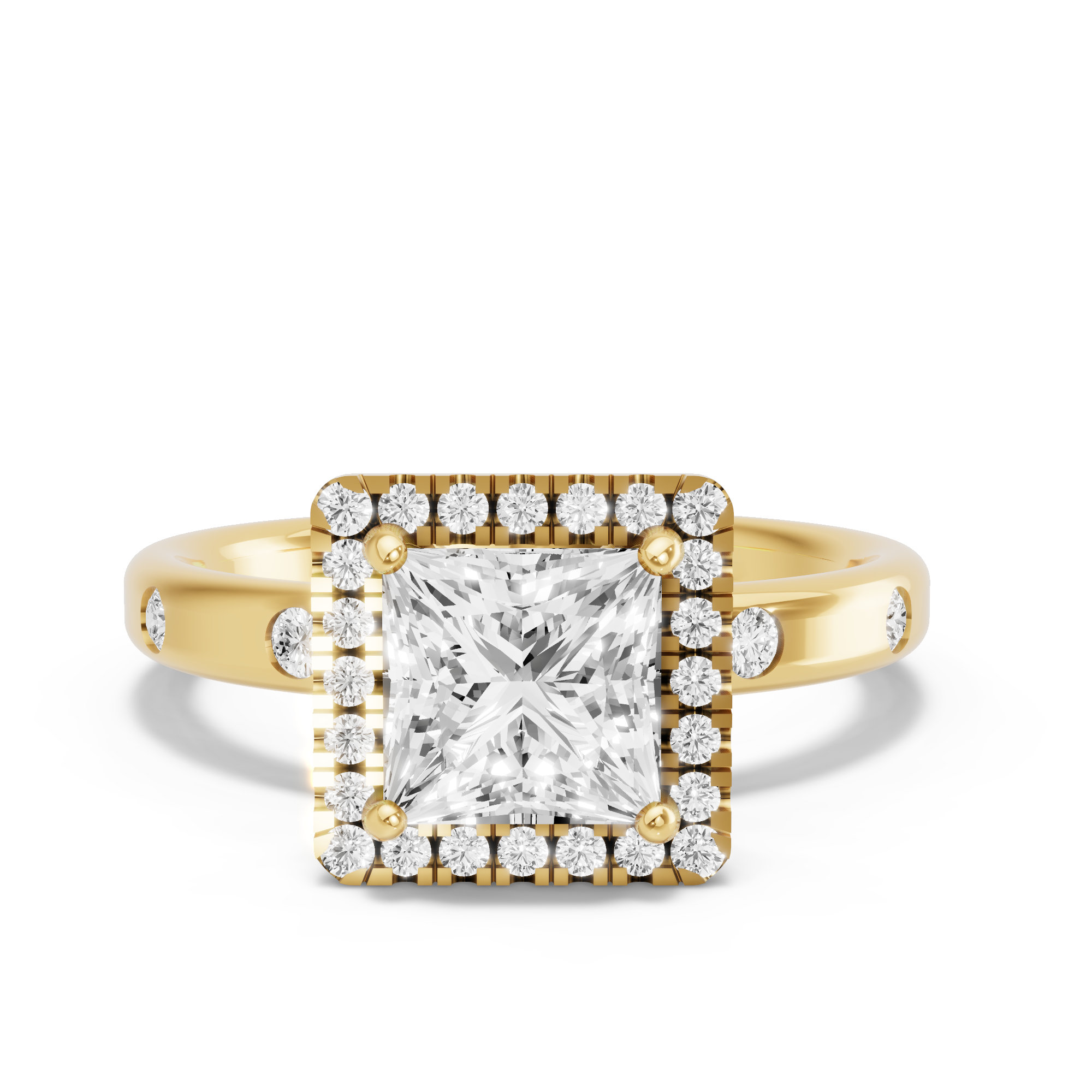 Image for Princess Pave Halo Ring with Sleek Accent band in 14K White Gold