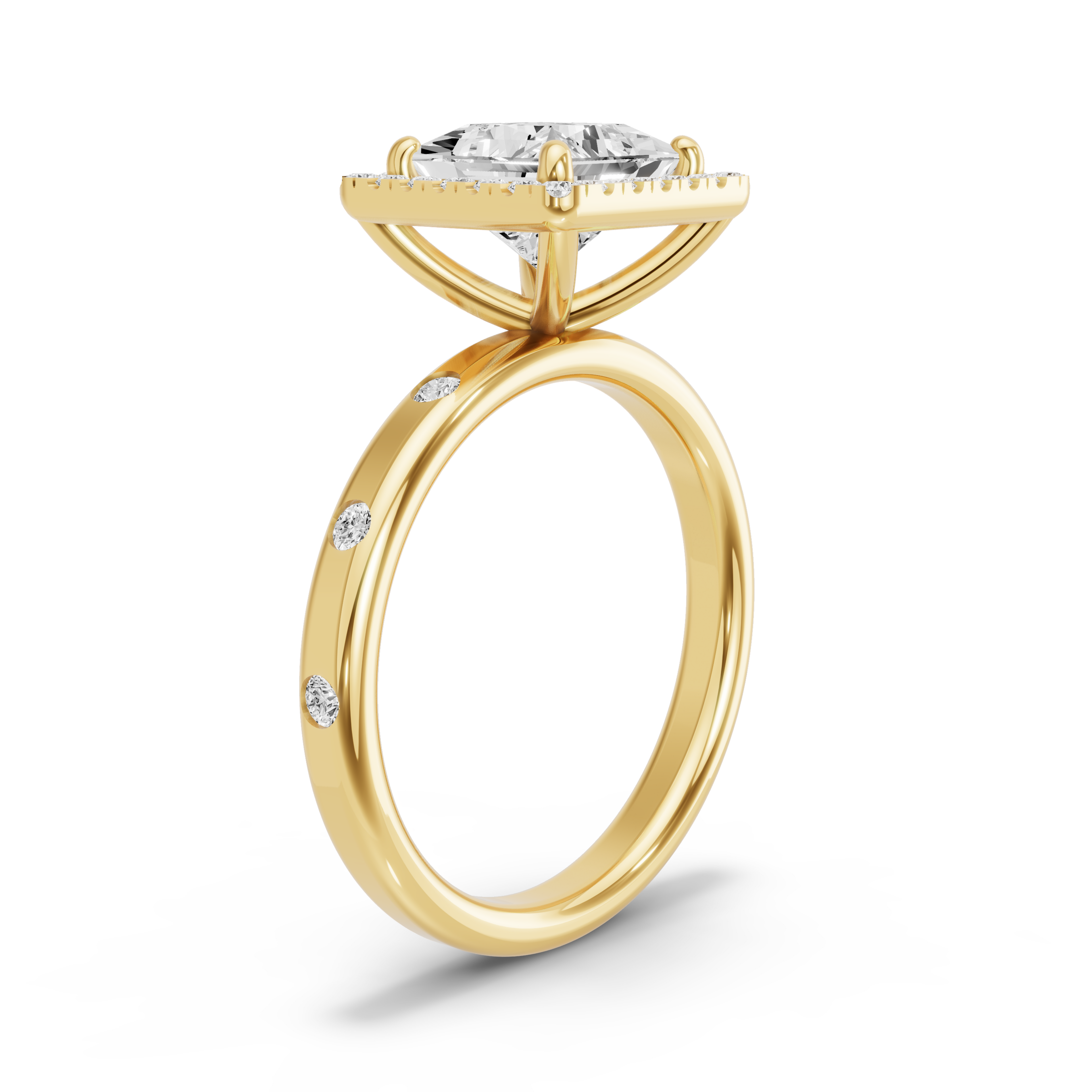 Image for Princess Pave Halo Ring with Sleek Accent band in 18K White Gold