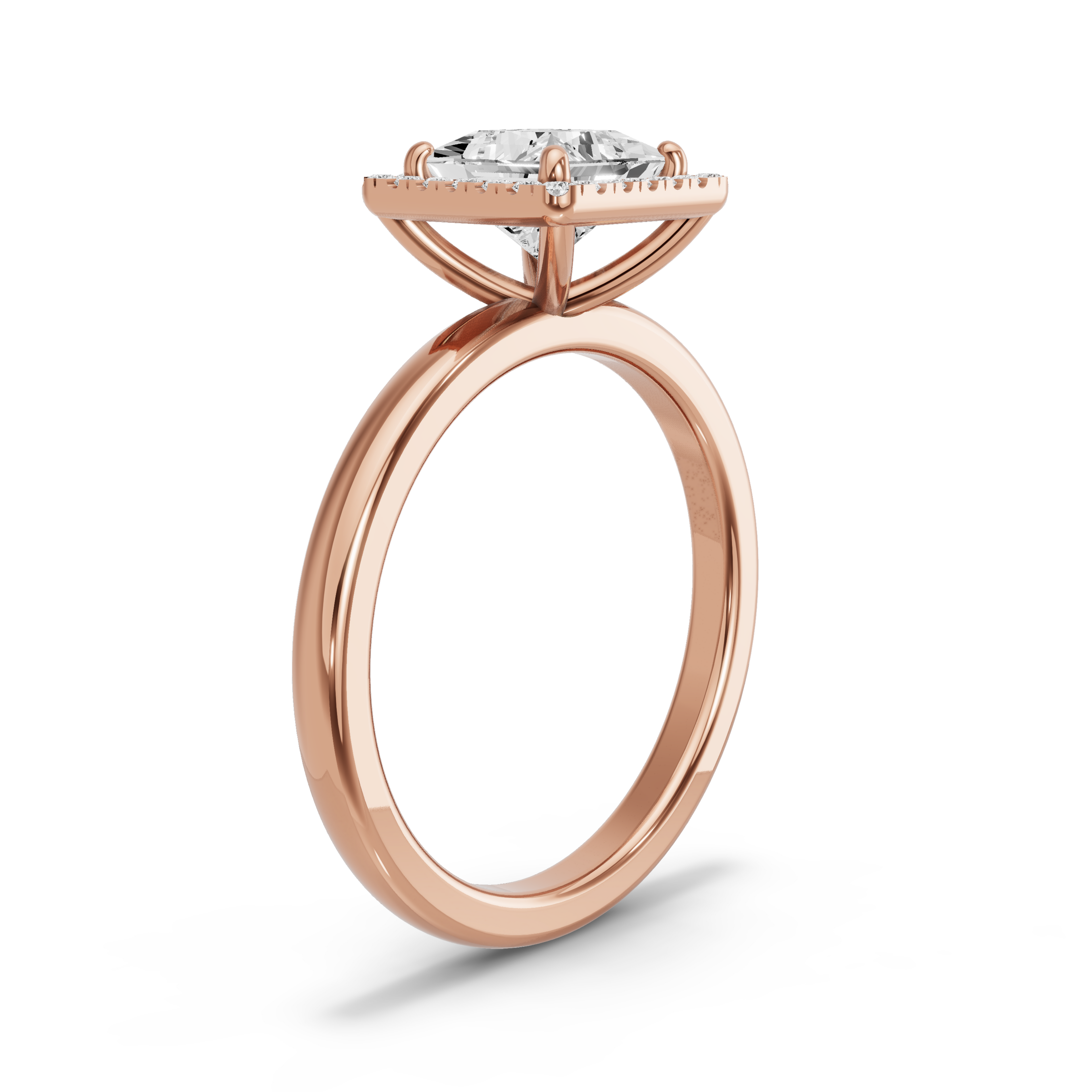 Image for Princess Pave Halo Ring with Solitaire band in 14K Yellow Gold
