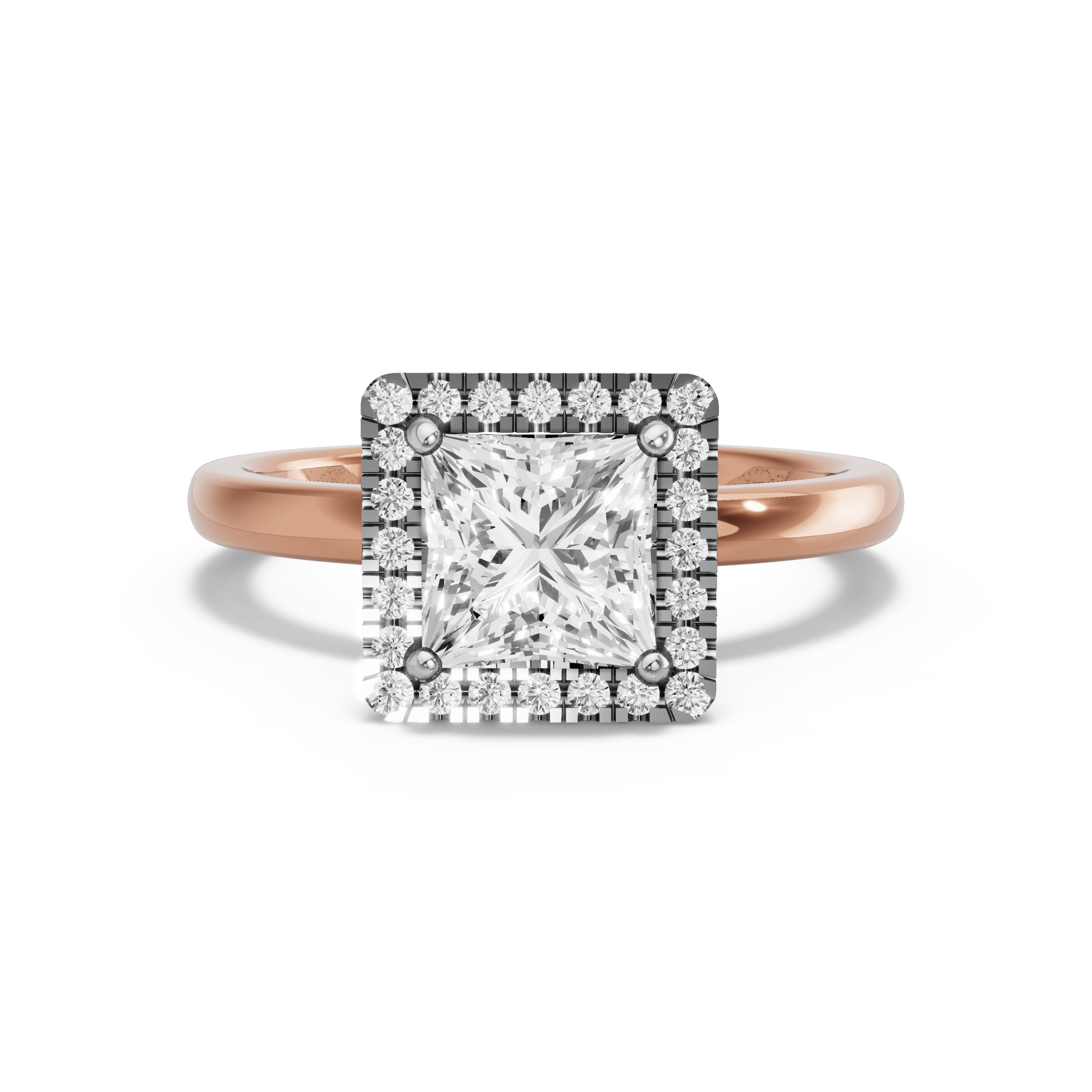 Image for Princess Pave Halo Ring with Solitaire band in 10K Two Tone Yellow Gold