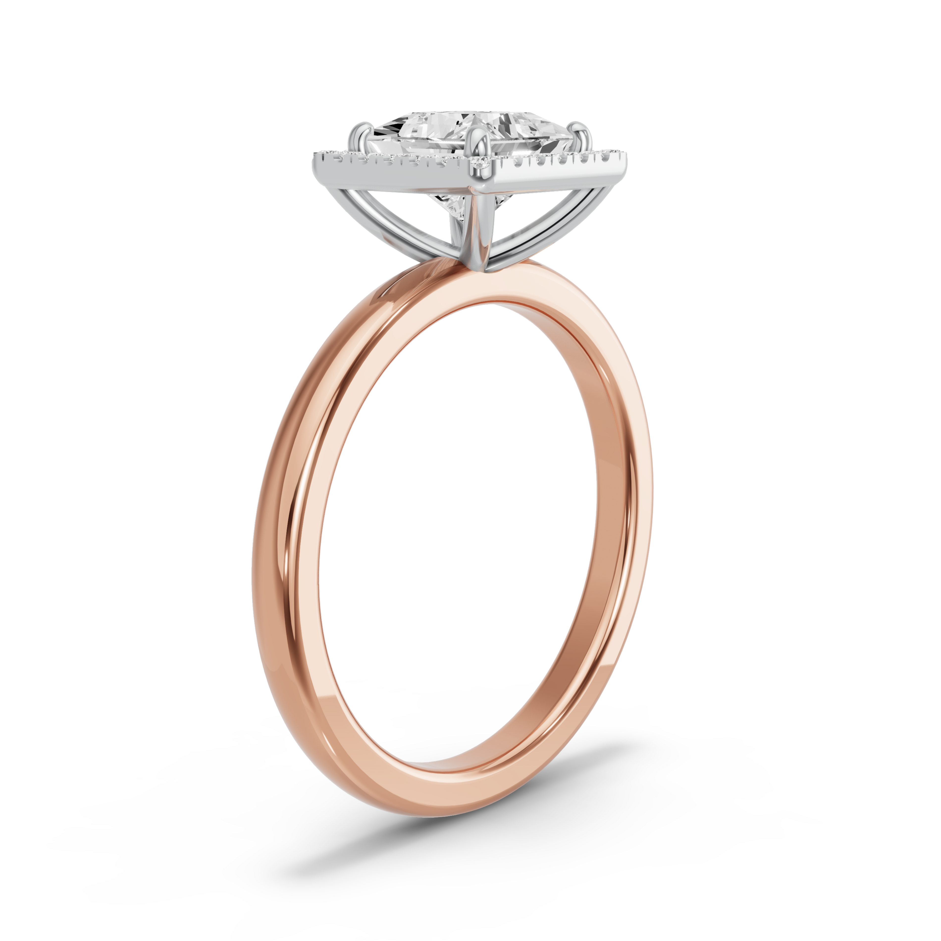 Image for Princess Pave Halo Ring with Solitaire band in 10K Two Tone Yellow Gold
