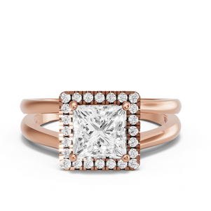 Image for Princess Pave Halo Ring with Split Ring Solitaire band