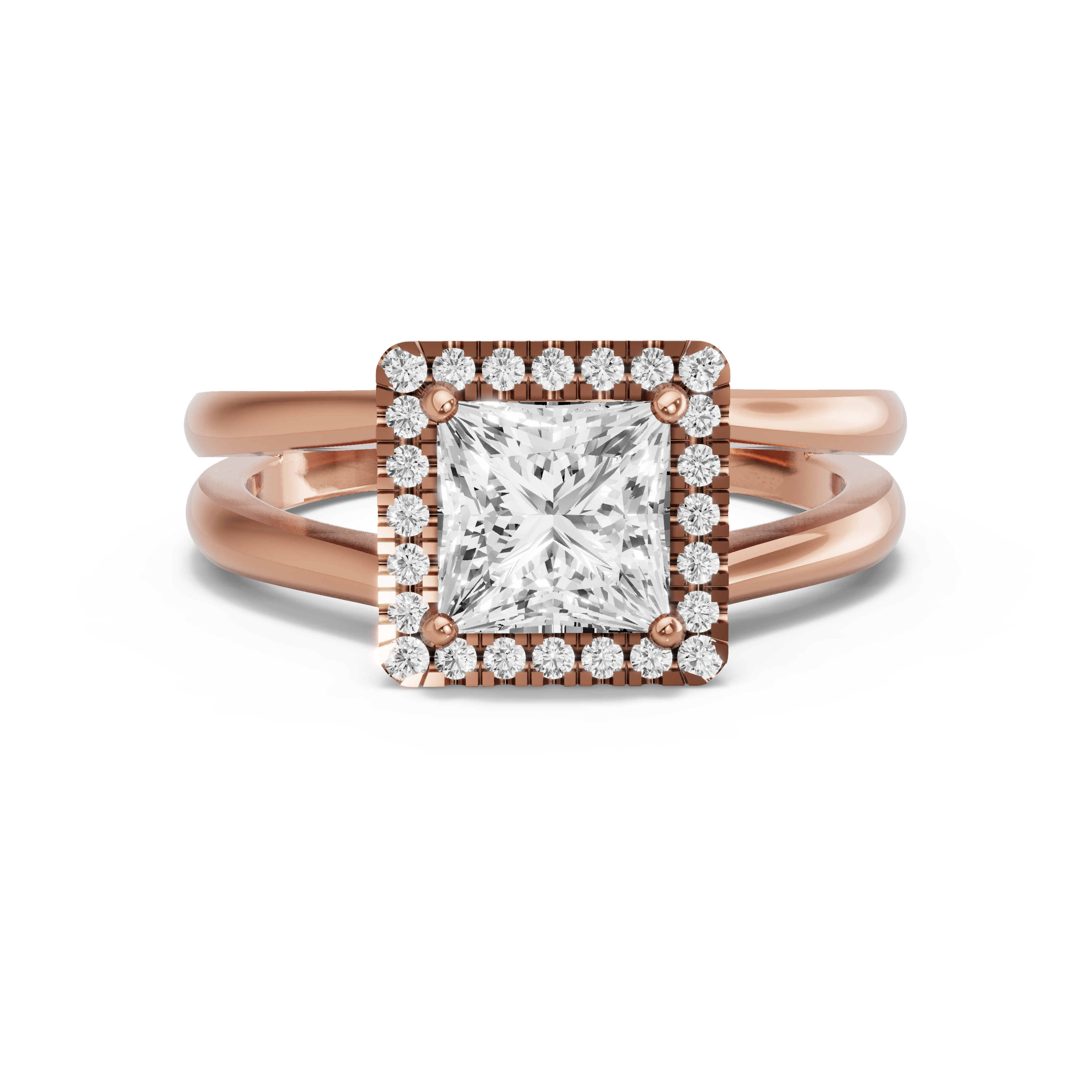Image for Princess Pave Halo Ring with Split Ring Solitaire band in 18K Yellow Gold