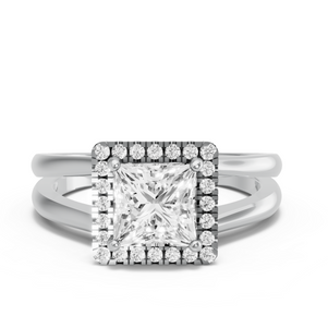 Image for Princess Pave Halo Ring with Split Ring Solitaire band