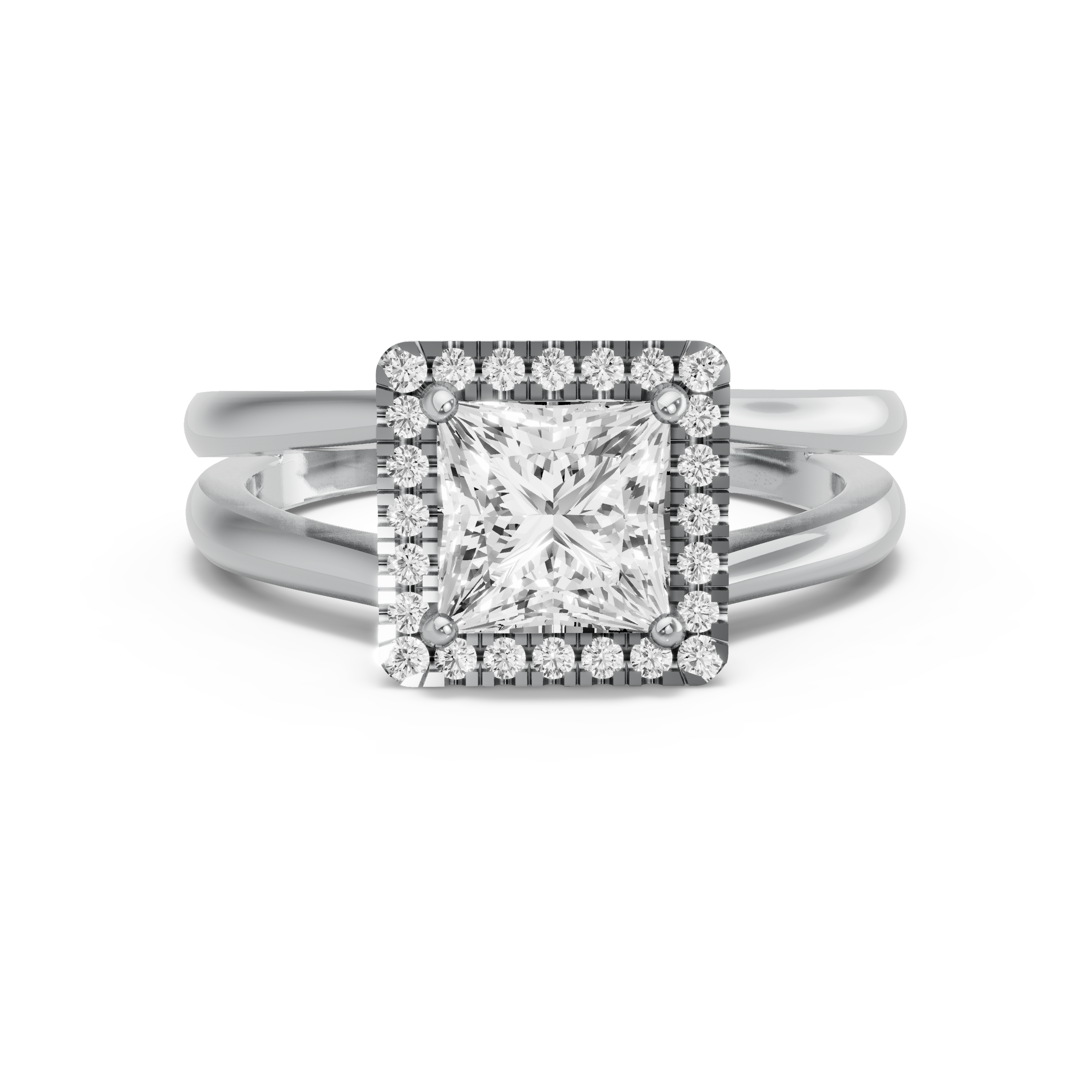 Image for Princess Pave Halo Ring with Split Ring Solitaire band in 14K Two Tone Rose Gold