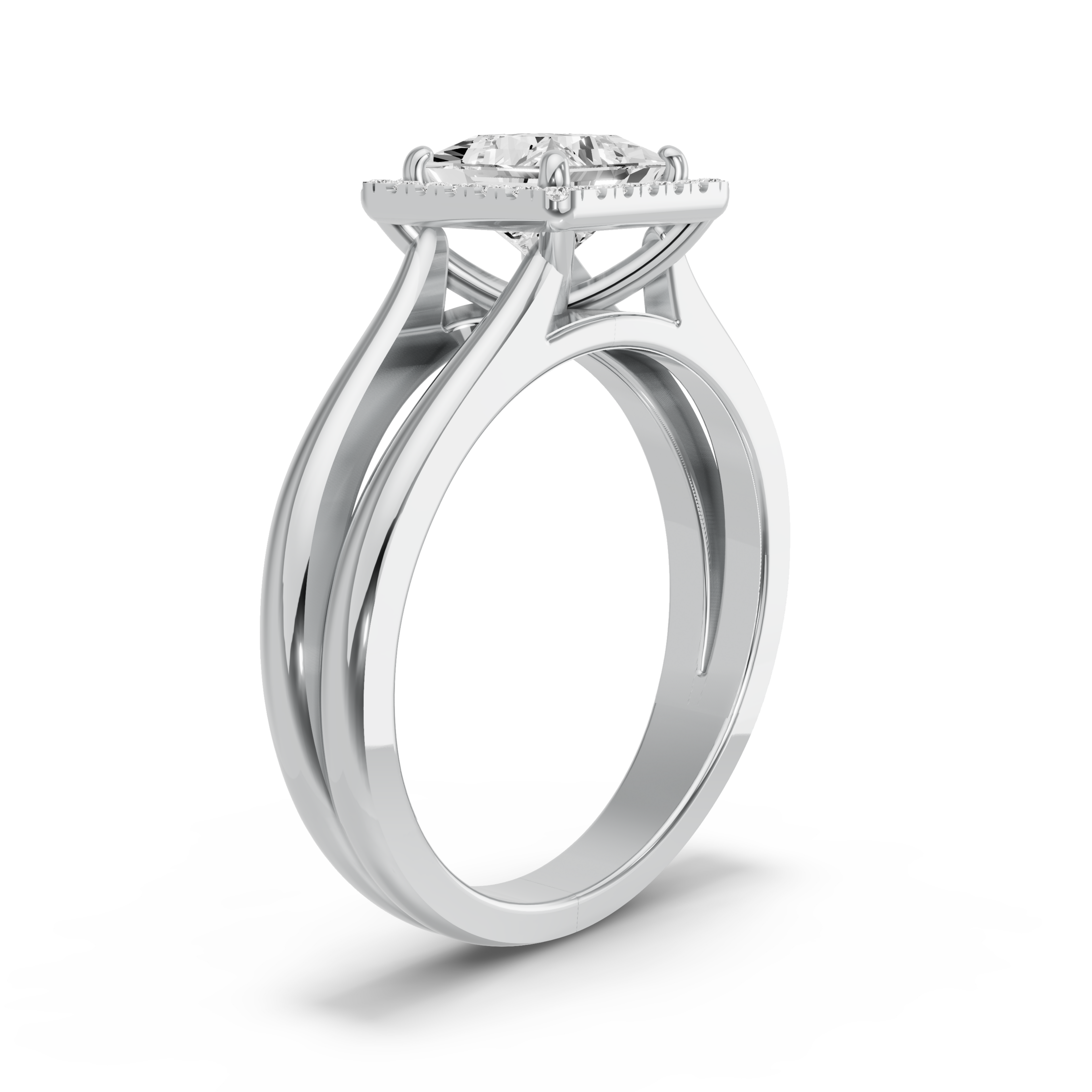Image for Princess Pave Halo Ring with Solitaire band in 950 Platinum