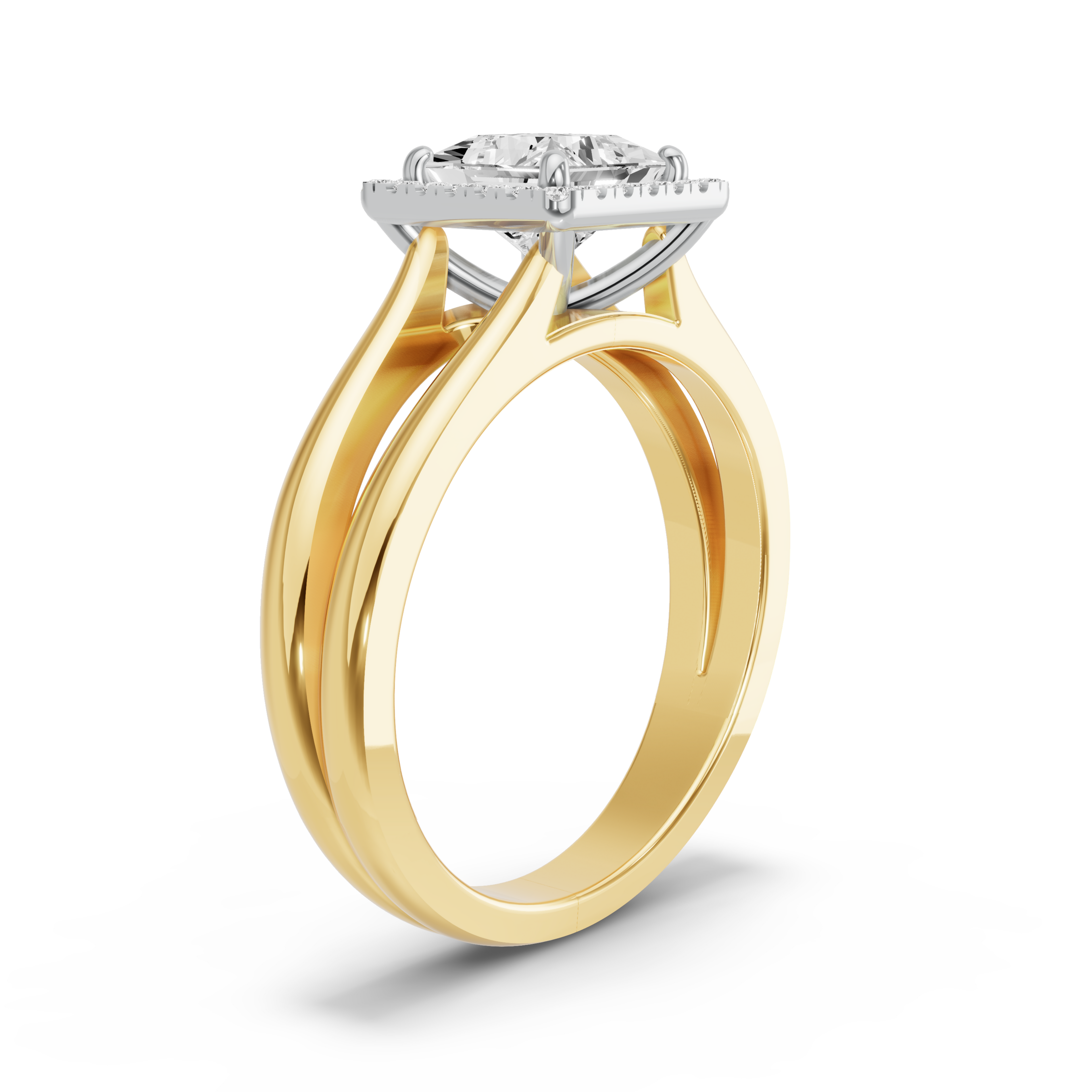 Image for Princess Pave Halo Ring with Split Ring Solitaire band in 14K Rose Gold