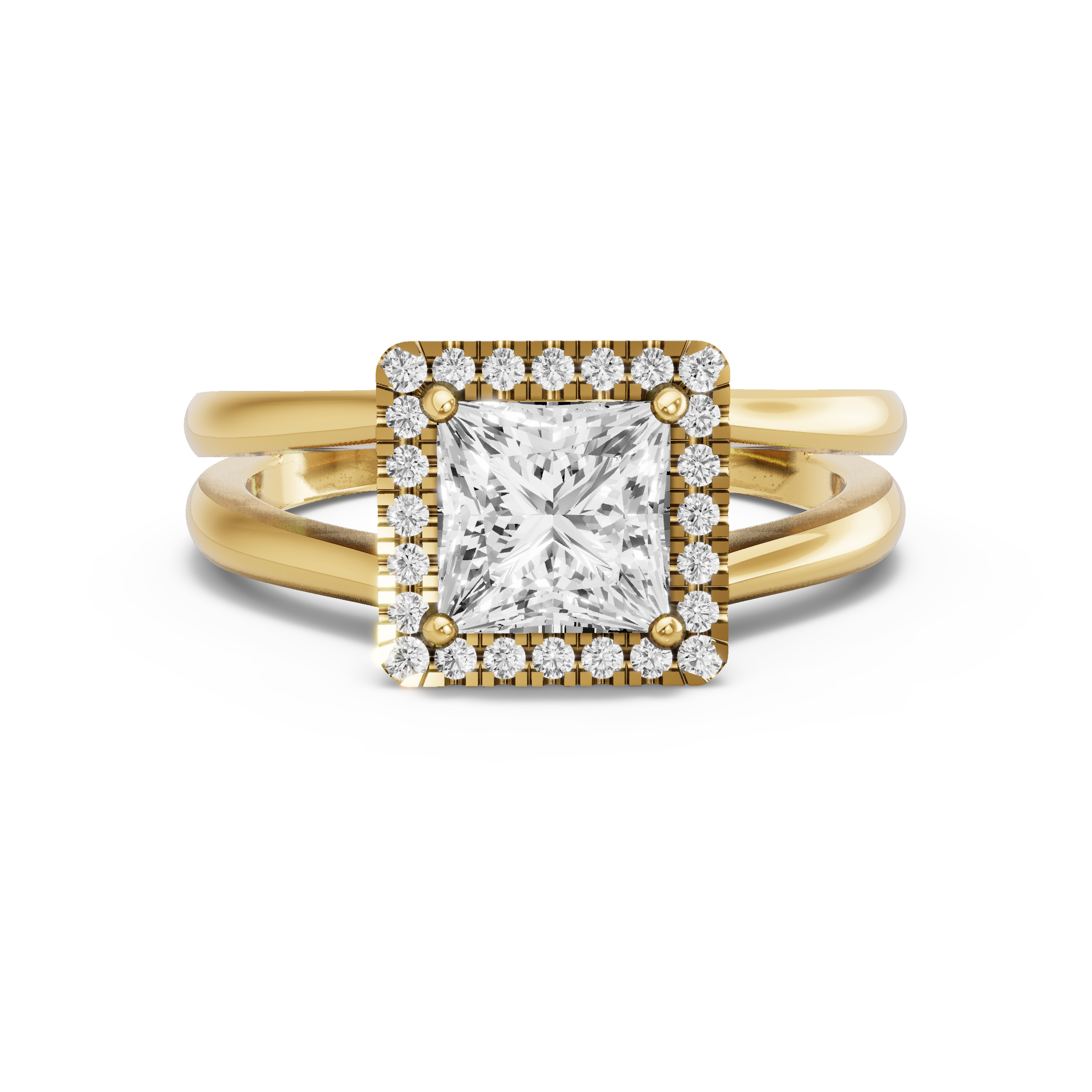 Image for Princess Pave Halo Ring with Split Ring Solitaire band in 10K White Gold
