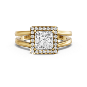 Image for Princess Pave Halo Ring with Split Ring Solitaire band in 18K Yellow Gold