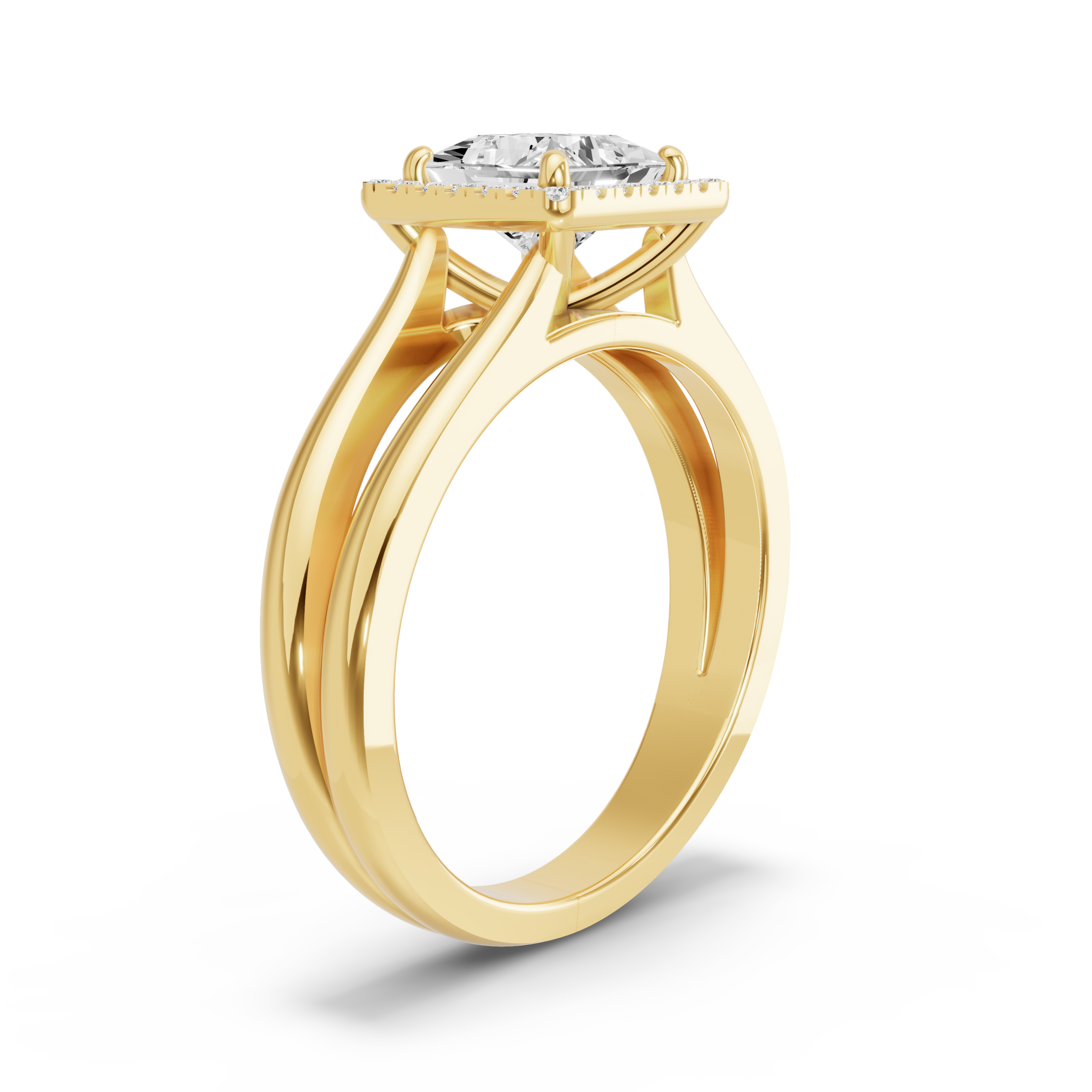 Image for Princess Pave Halo Ring with Split Ring Solitaire band in 10K White Gold