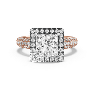 Image for Princess Pave Halo Ring with Triple Row Pave band in 18K Two Tone Rose Gold