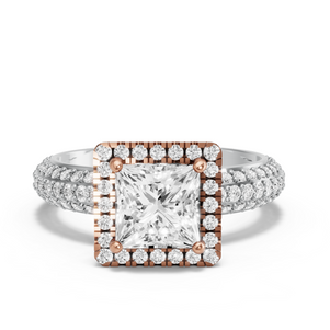 Image for Princess Pave Halo Ring with Triple Row Pave band