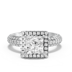 Image for Princess Pave Halo Ring with Triple Row Pave band