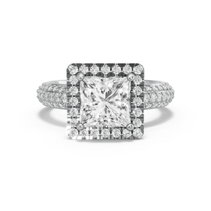 Image for Princess Pave Halo Ring with Triple Row Pave band in 14K White Gold