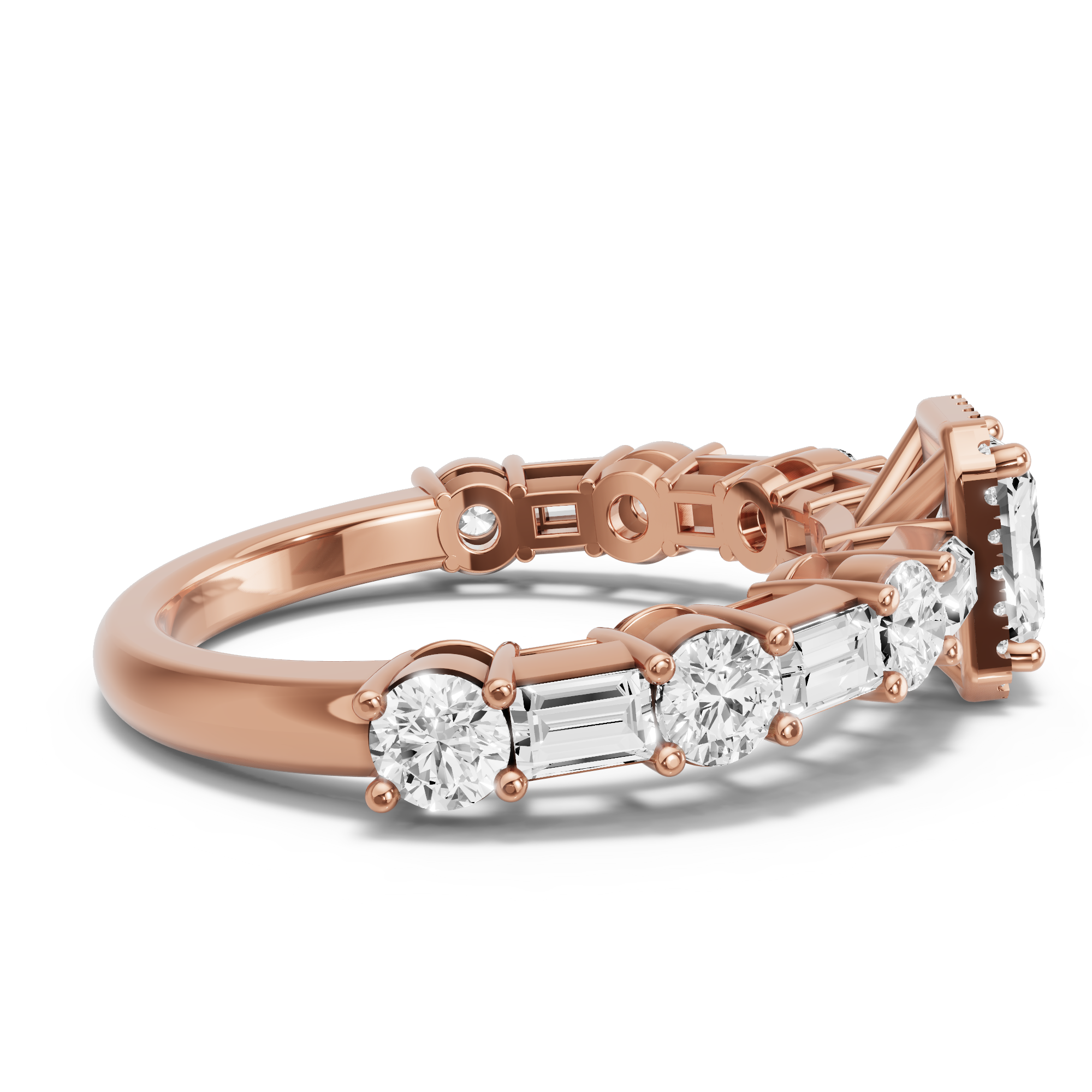 Image for Radiant Pave Halo Ring with Alternating Baguette band