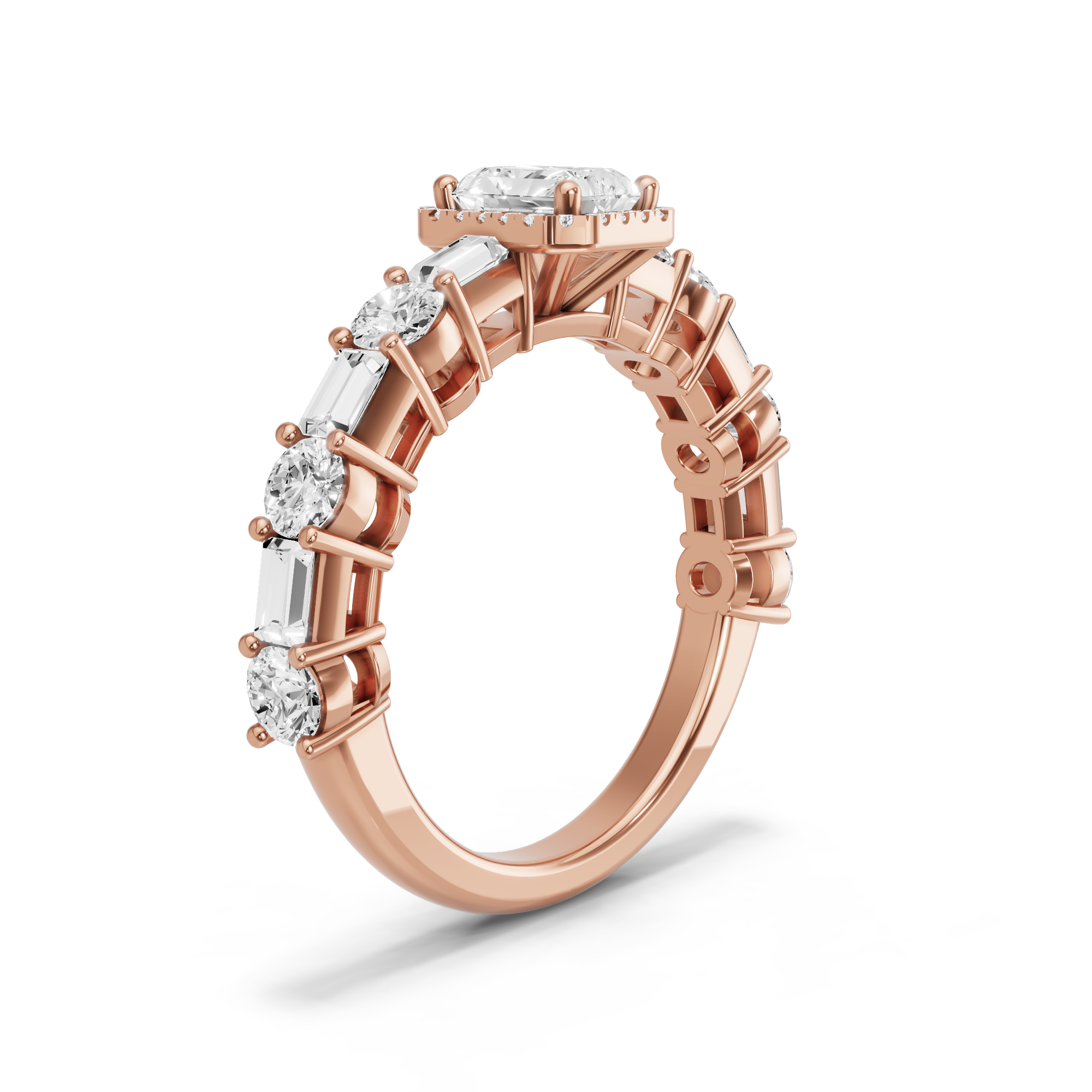 Image for Radiant Pave Halo Ring with Alternating Baguette band