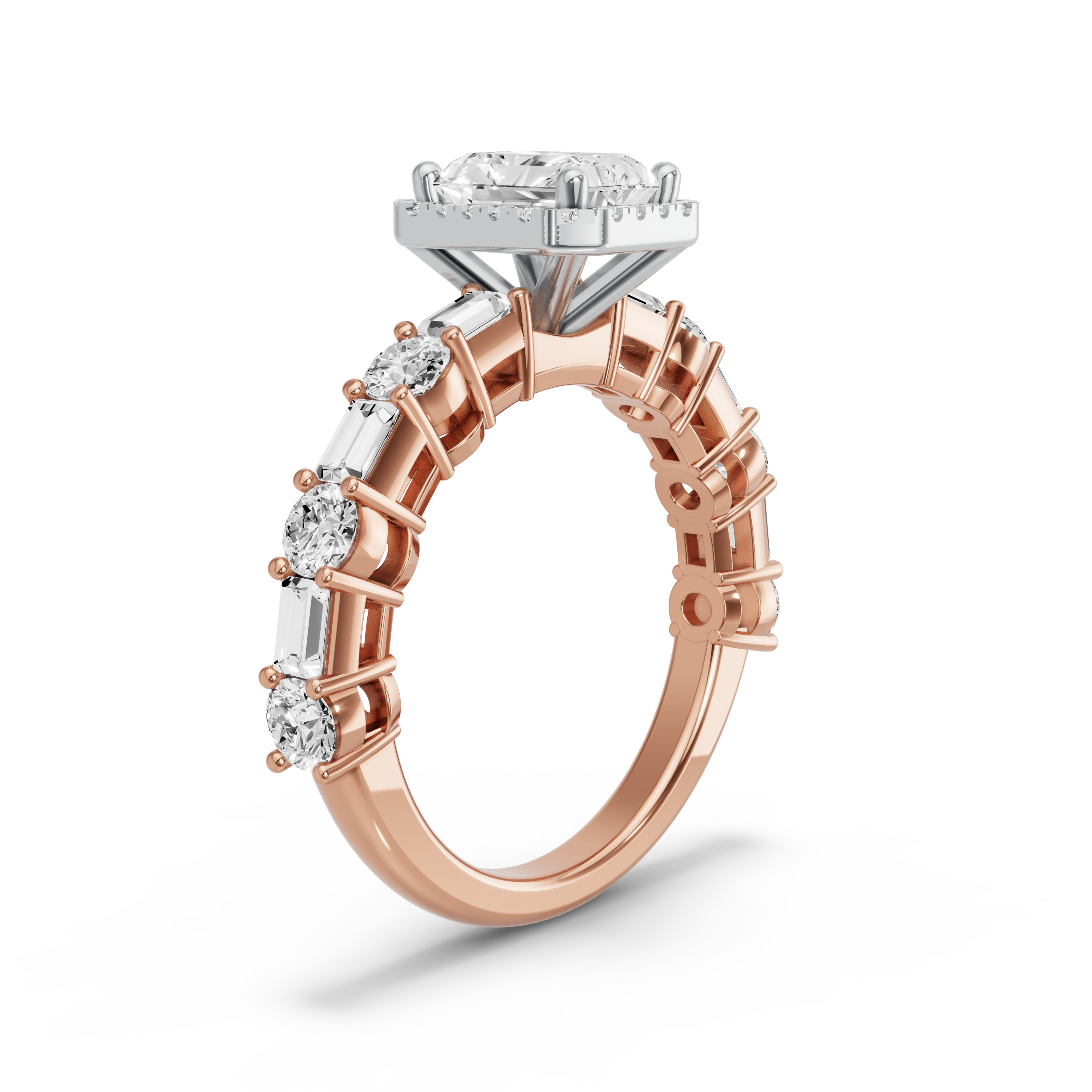 Image for Radiant Pave Halo Ring with Alternating Baguette band