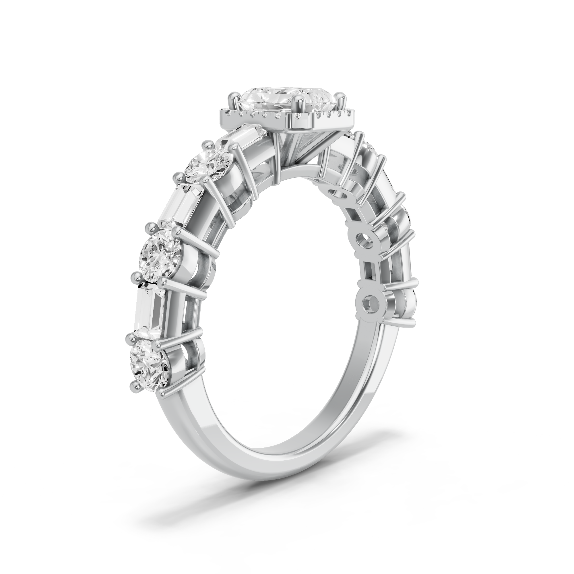 Image for Radiant Pave Halo Ring with Alternating Baguette band