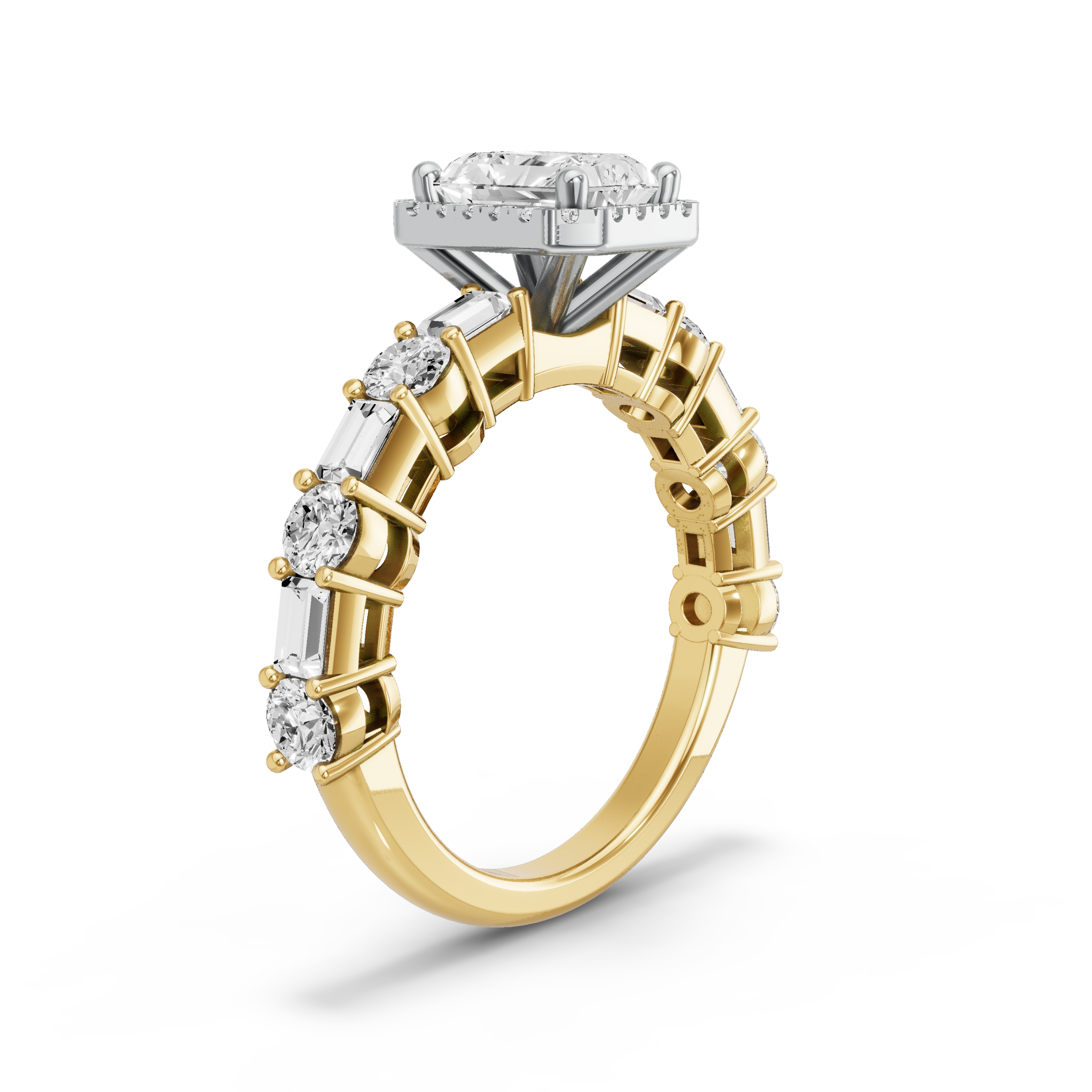 Image for Radiant Pave Halo Ring with Alternating Baguette band