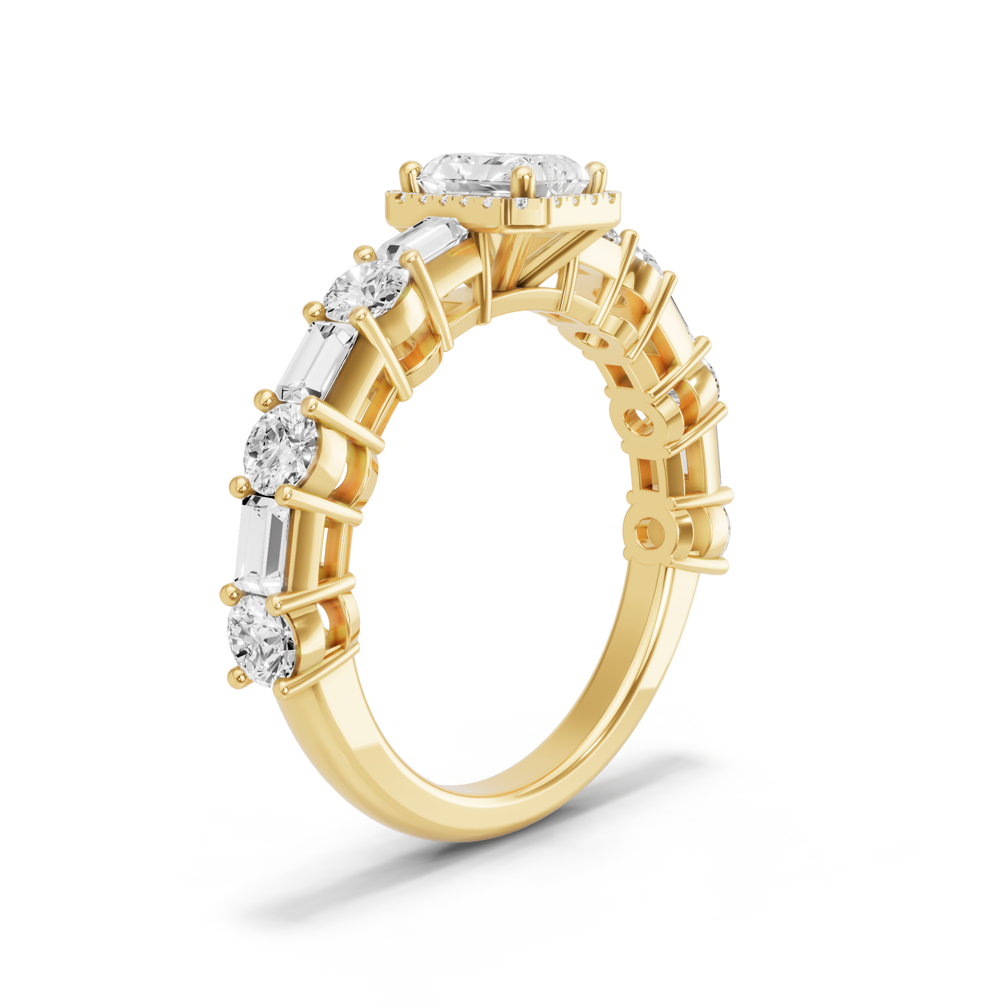 Image for Radiant Pave Halo Ring with Alternating Baguette band