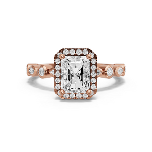 Image for Radiant Pave Halo Ring with Alternating Marquise band in 10K Rose Gold
