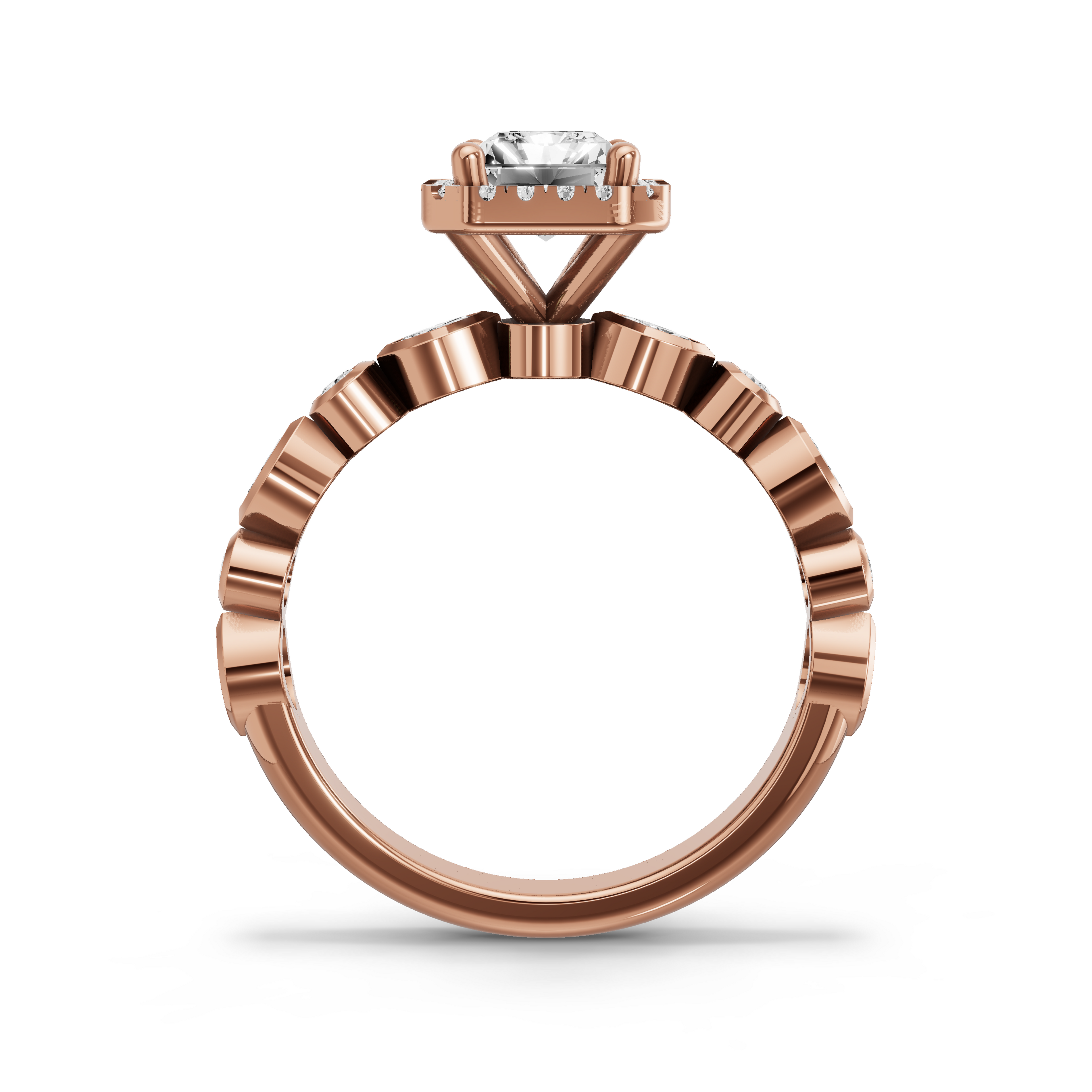 Image for Radiant Pave Halo Ring with Alternating Marquise band in 10K Yellow Gold
