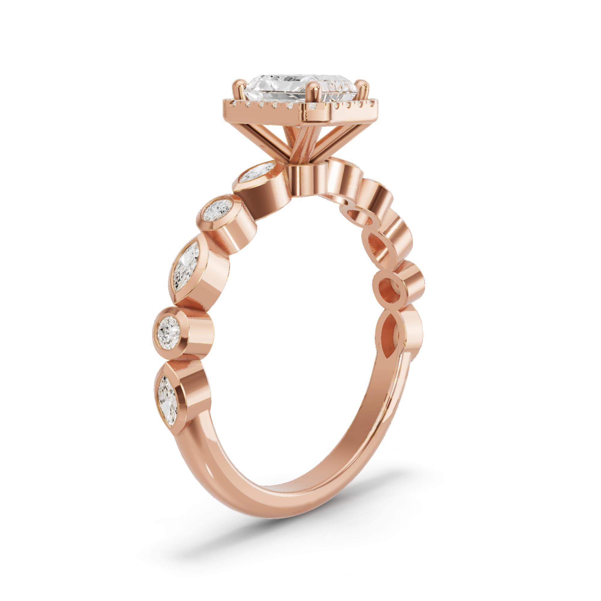 Image for Radiant Pave Halo Ring with Alternating Marquise band