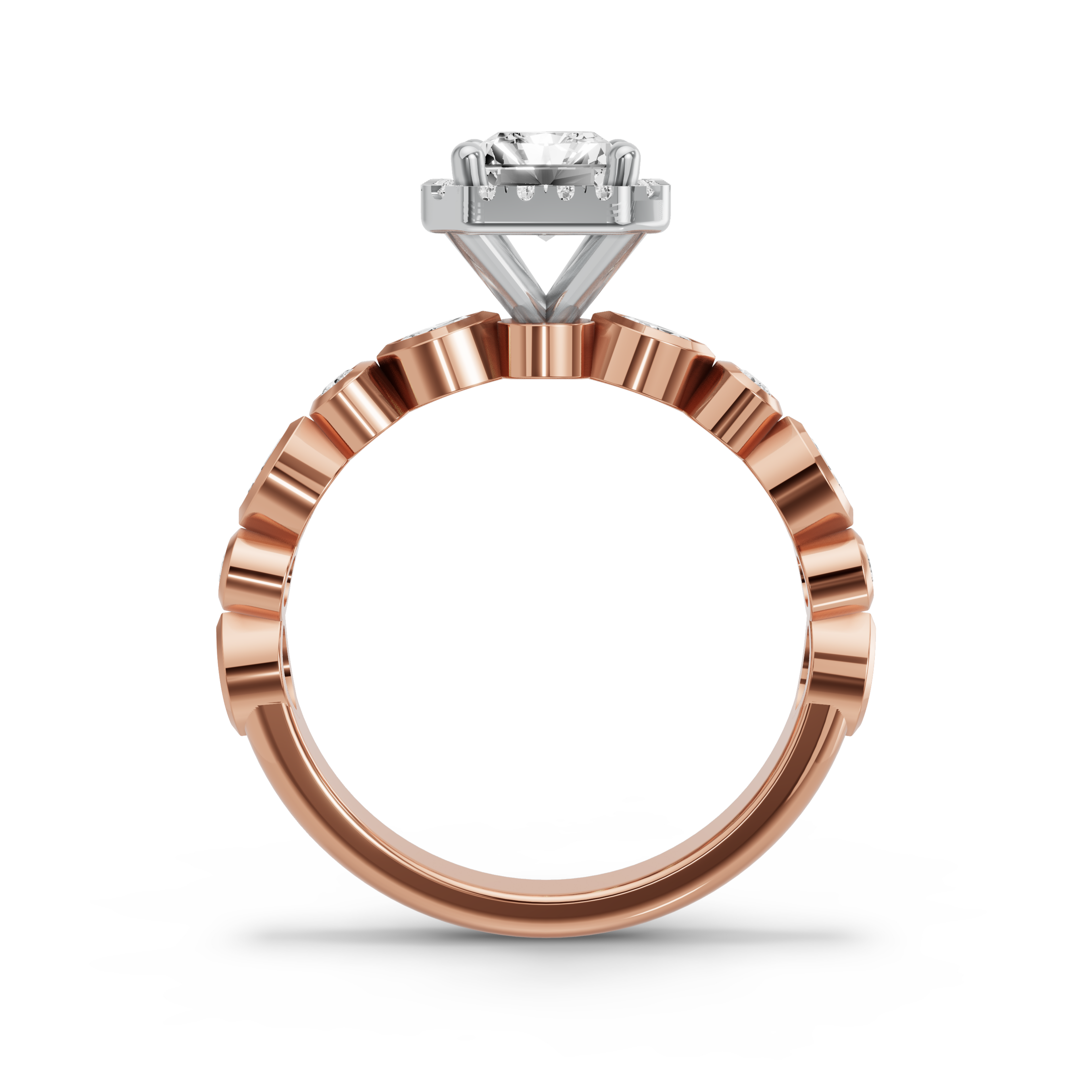 Image for Radiant Pave Halo Ring with Alternating Marquise band