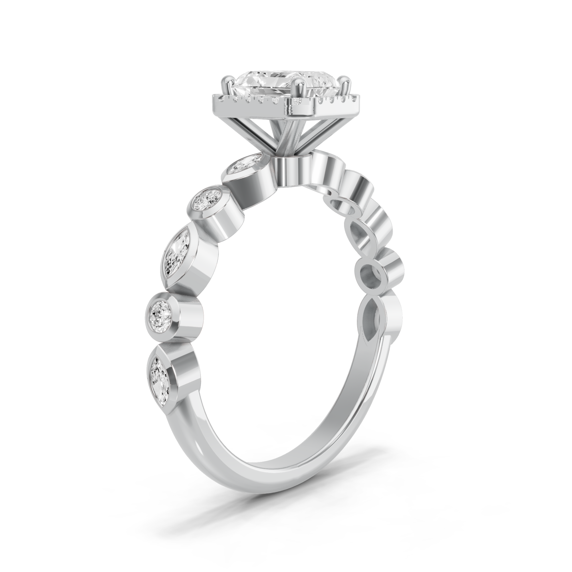 Image for Radiant Pave Halo Ring with Alternating Marquise band