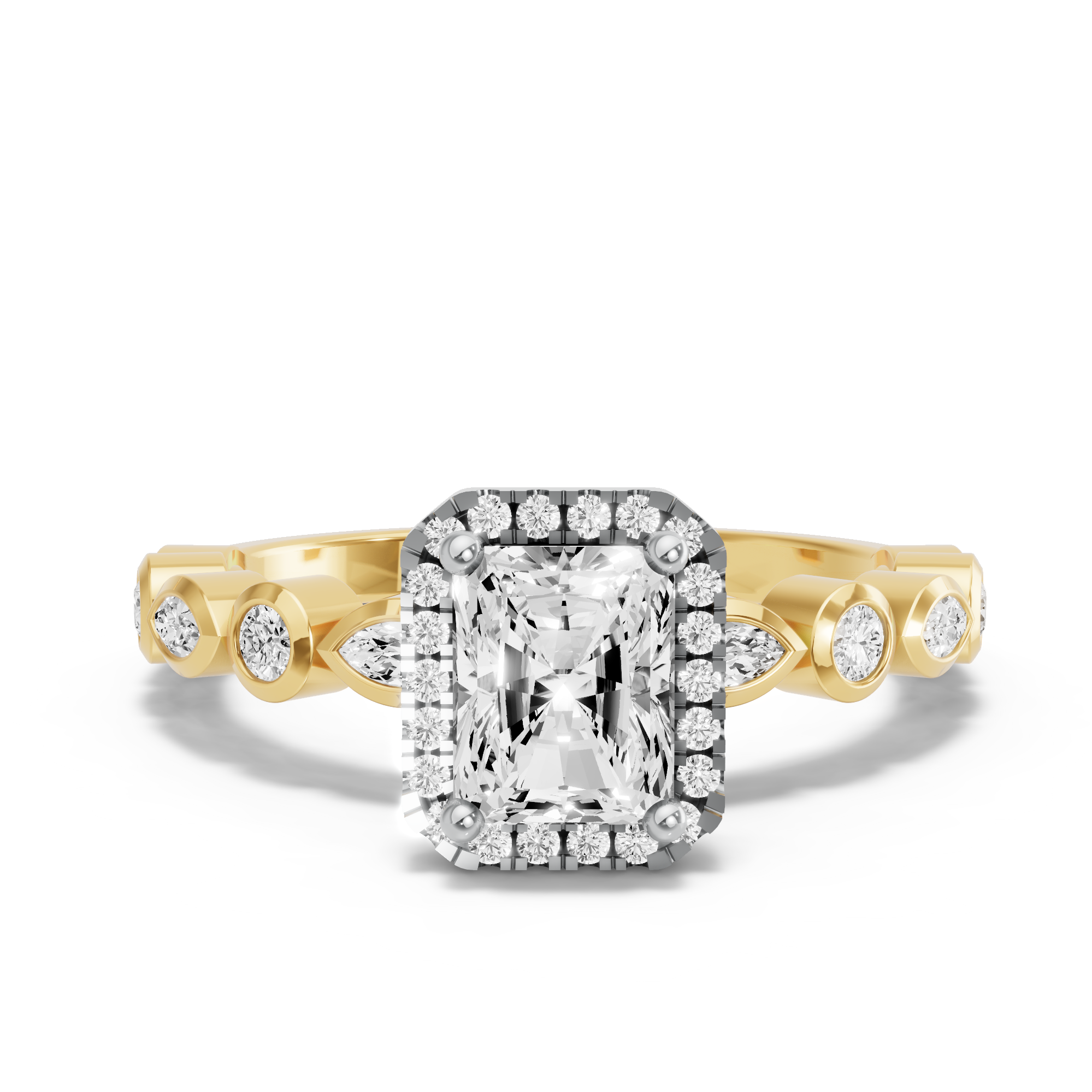 Image for Radiant Pave Halo Ring with Alternating Marquise band