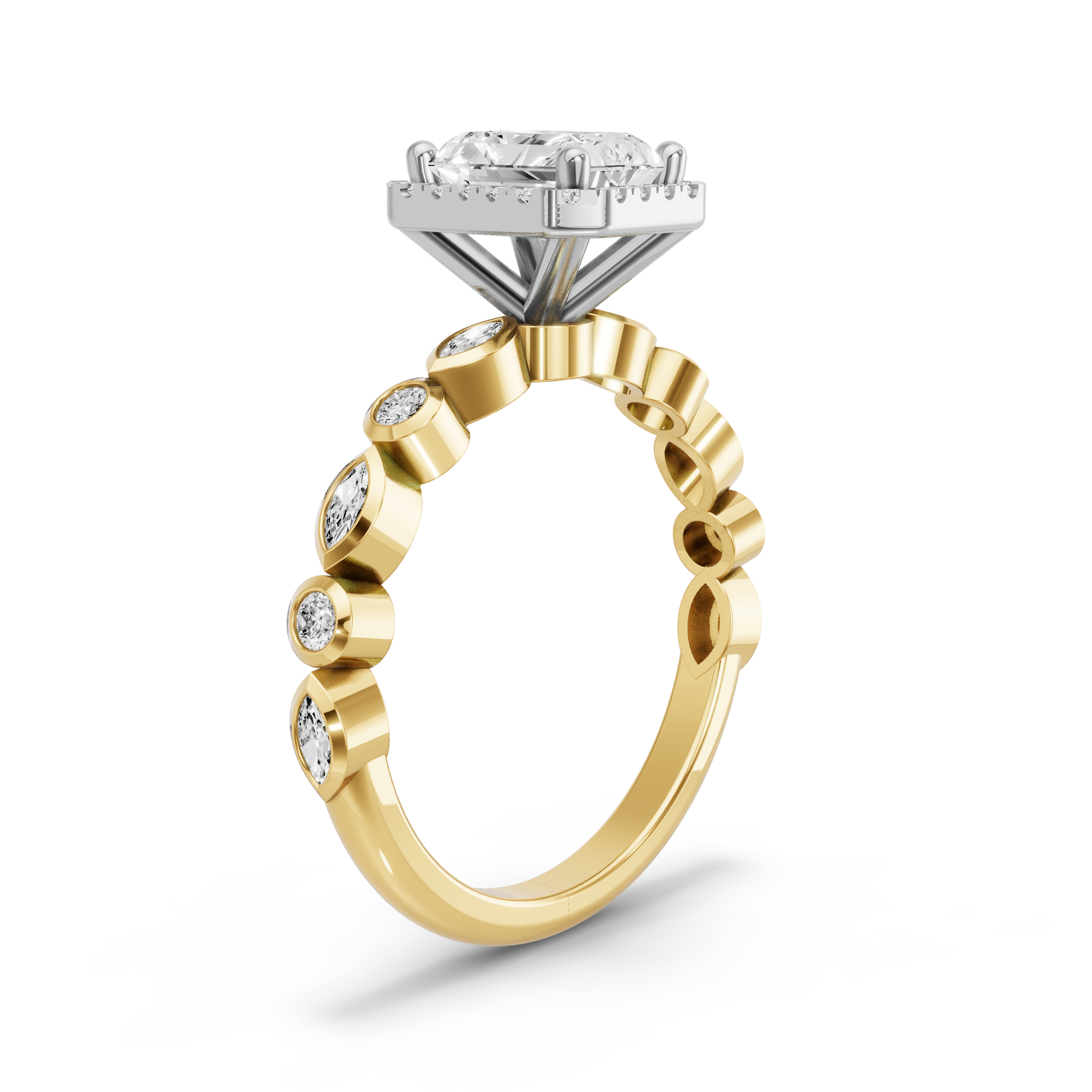 Image for Radiant Pave Halo Ring with Alternating Marquise band