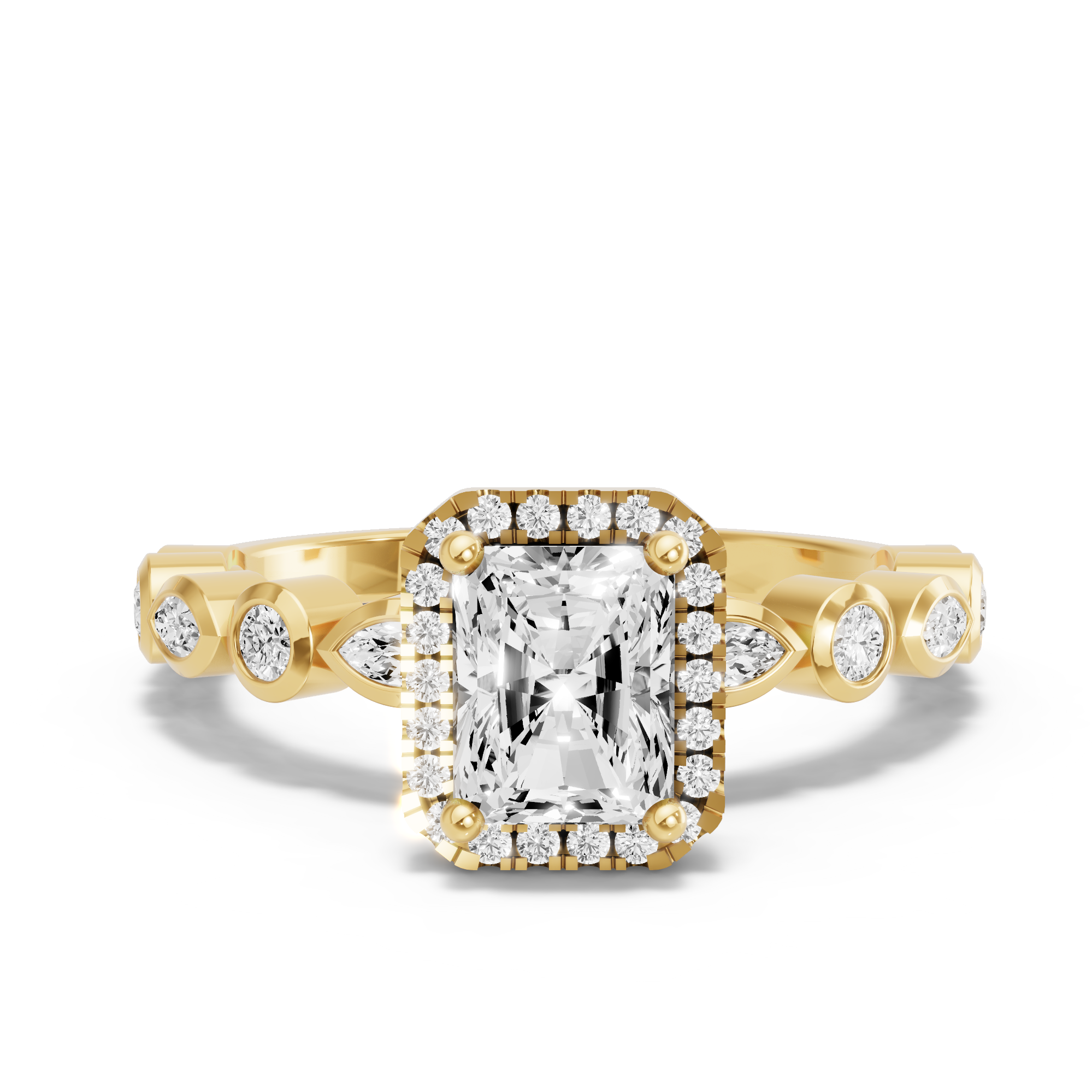 Image for Radiant Pave Halo Ring with Alternating Marquise band