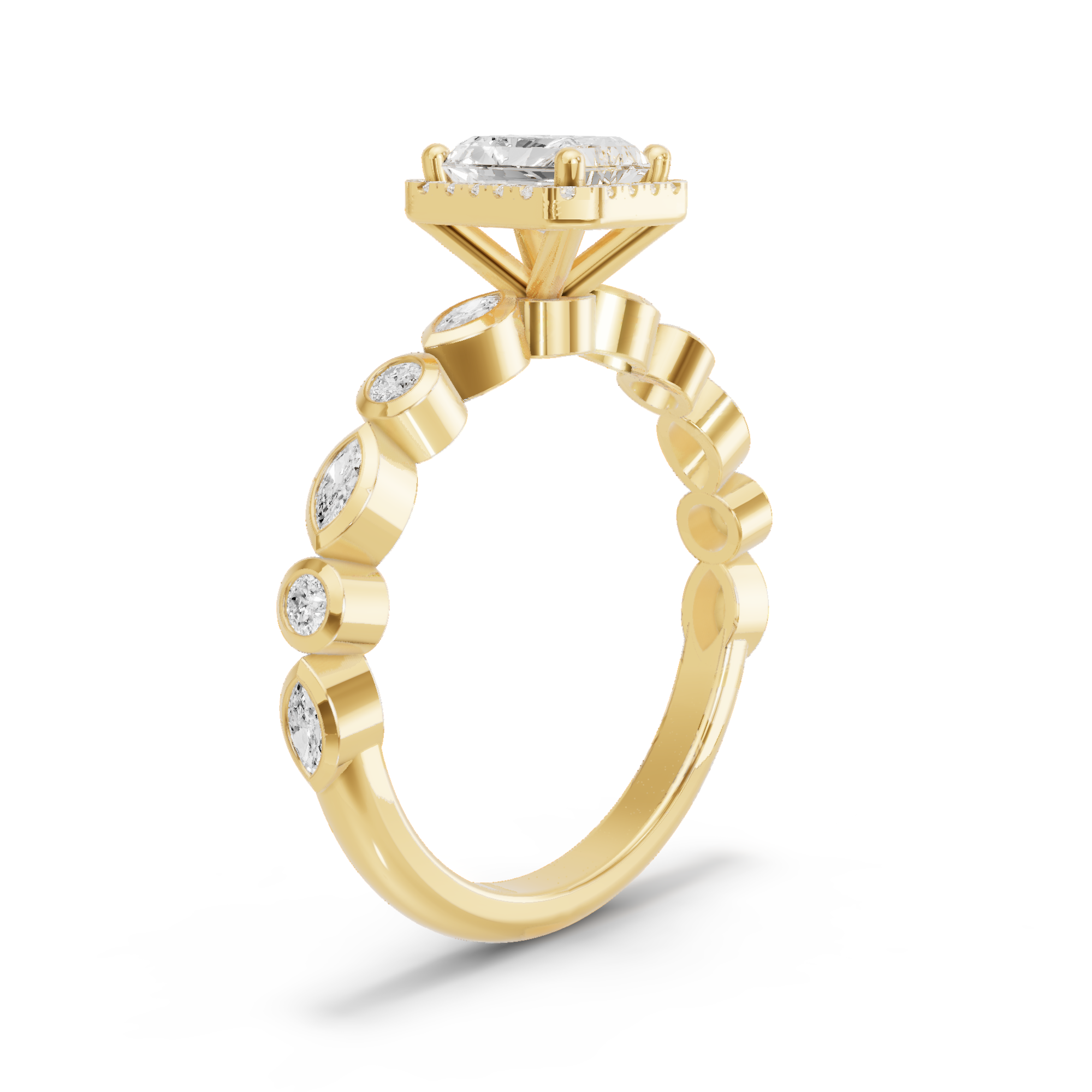Image for Radiant Pave Halo Ring with Alternating Marquise band