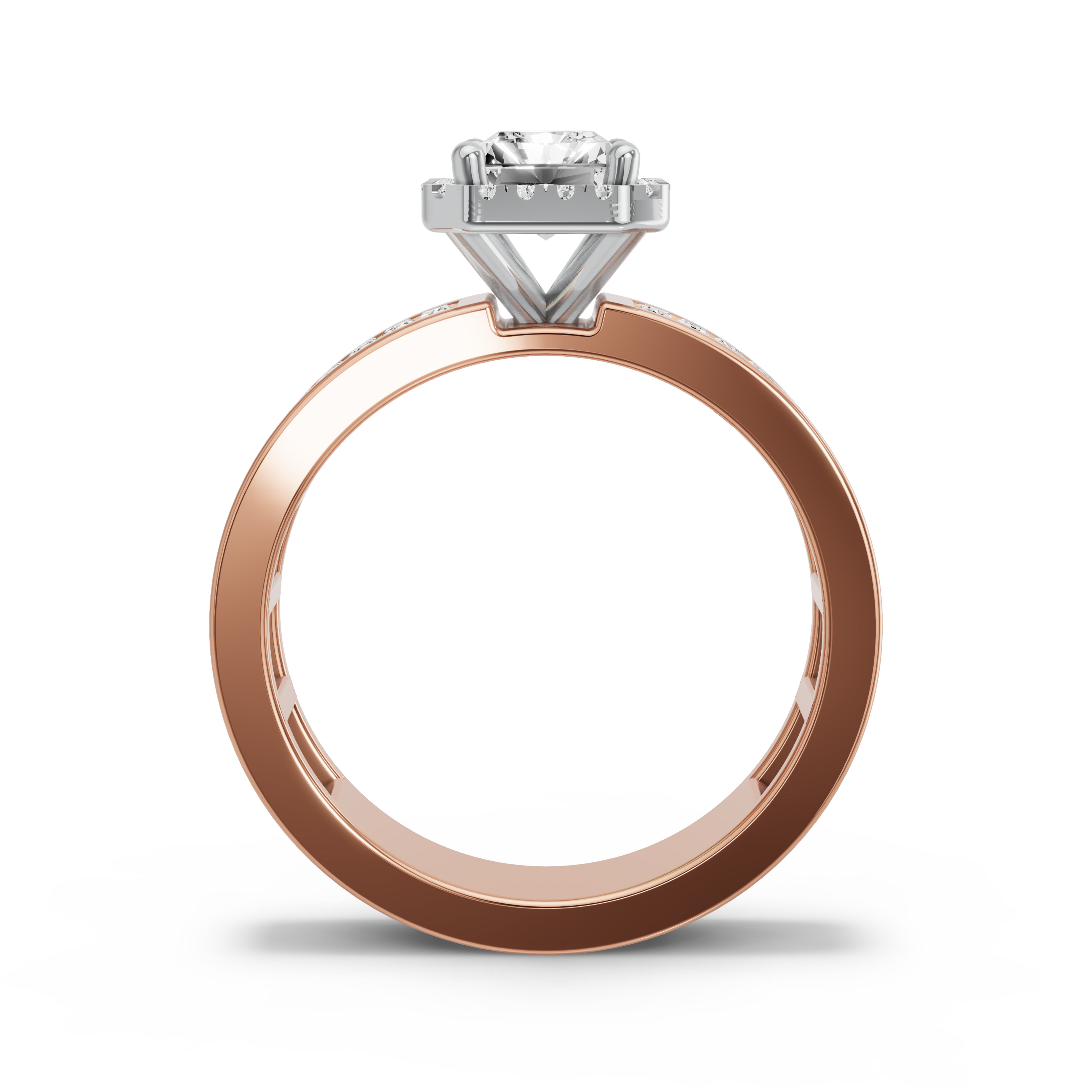 Image for Radiant Pave Halo Ring with Baguette Channel band in 10K Two Tone Yellow Gold