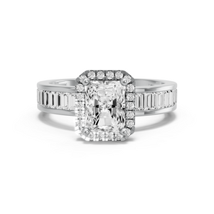 Image for Radiant Pave Halo Ring with Baguette Channel band in 950 Platinum