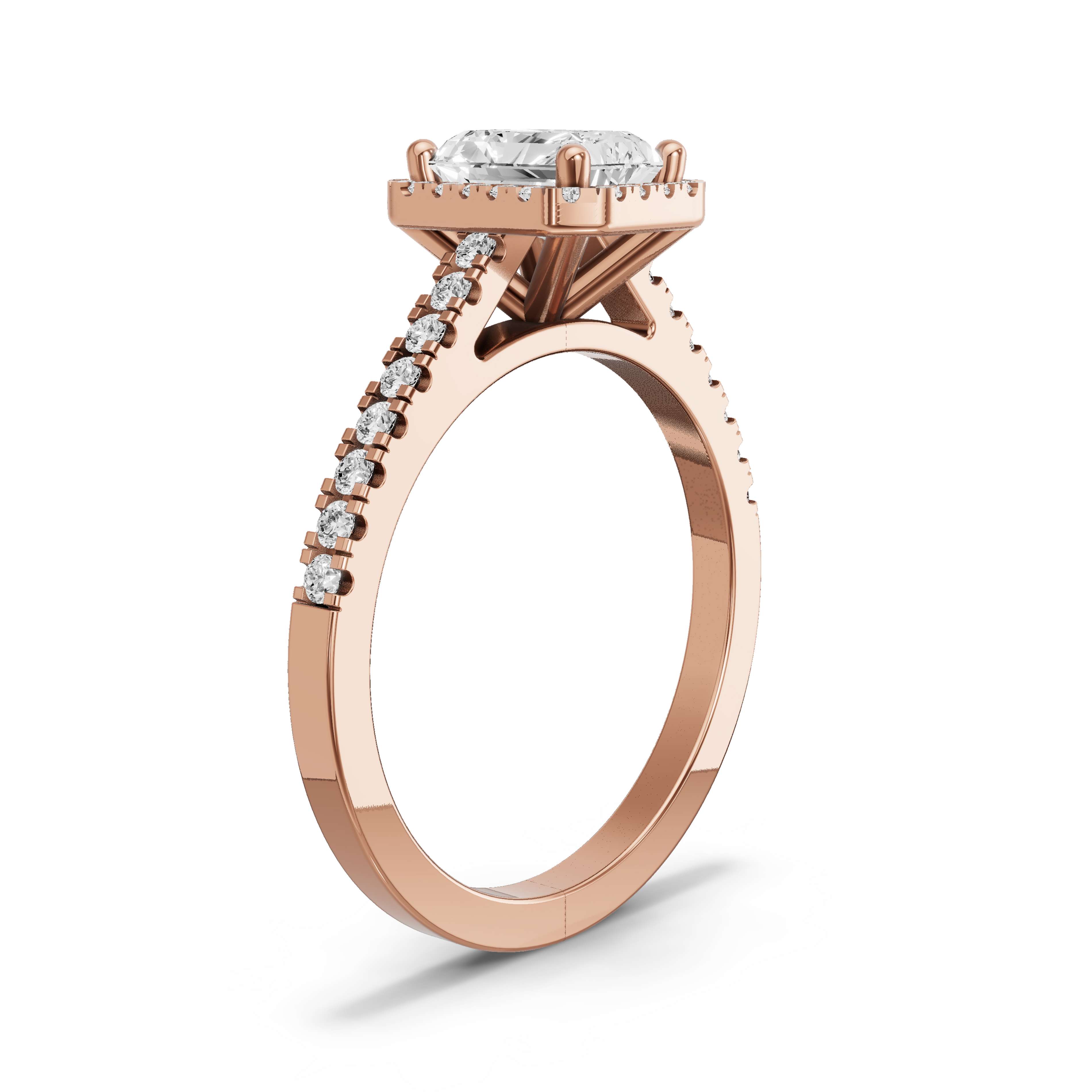 Image for Radiant Pave Halo Ring with Cathedral Pave band in 18K Yellow Gold