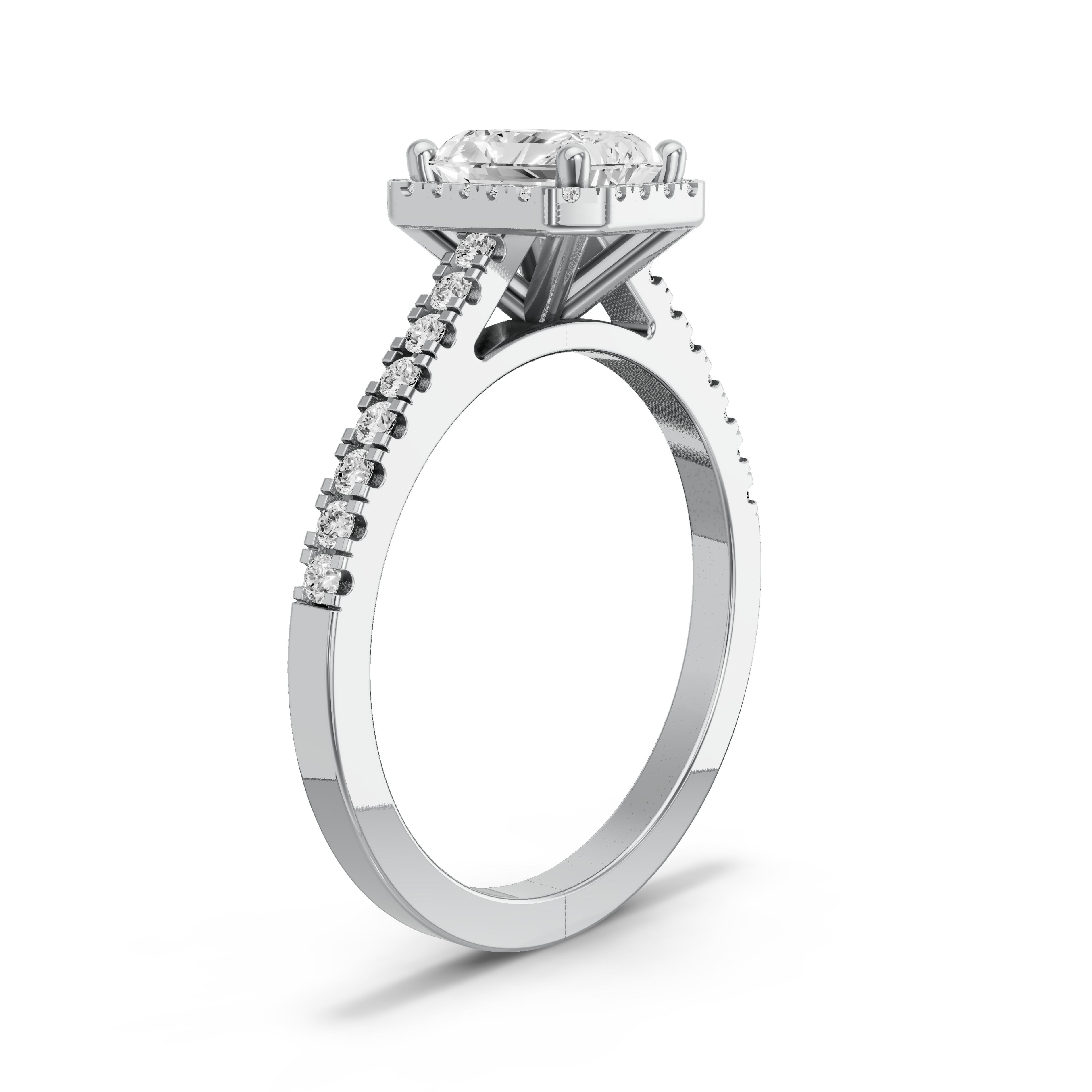 Image for Radiant Pave Halo Ring with Baguette Channel band in 950 Platinum