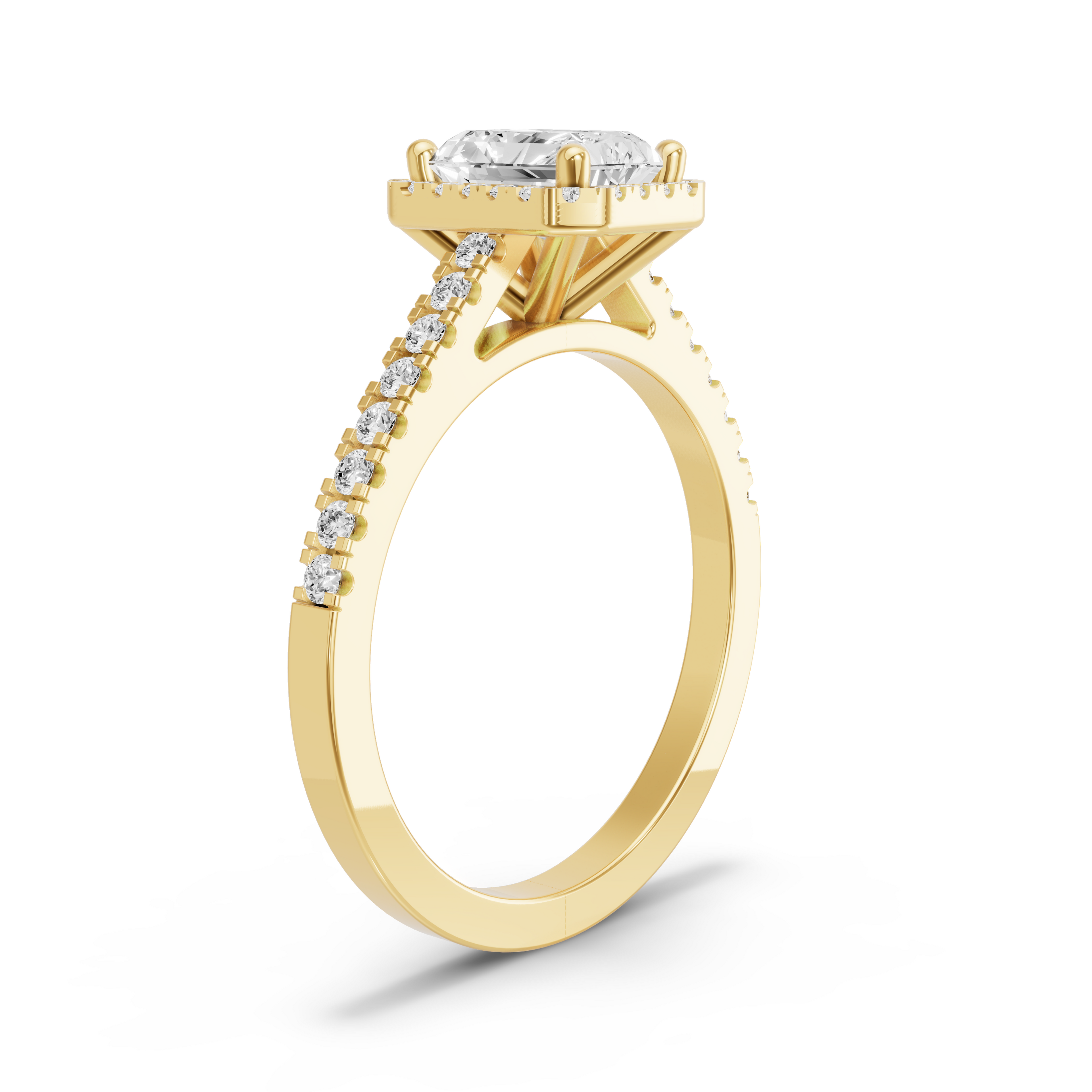 Image for Radiant Pave Halo Ring with Cathedral Pave band in 10K White Gold