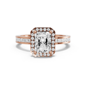 Image for Radiant Pave Halo Ring with Channel band in 18K Rose Gold